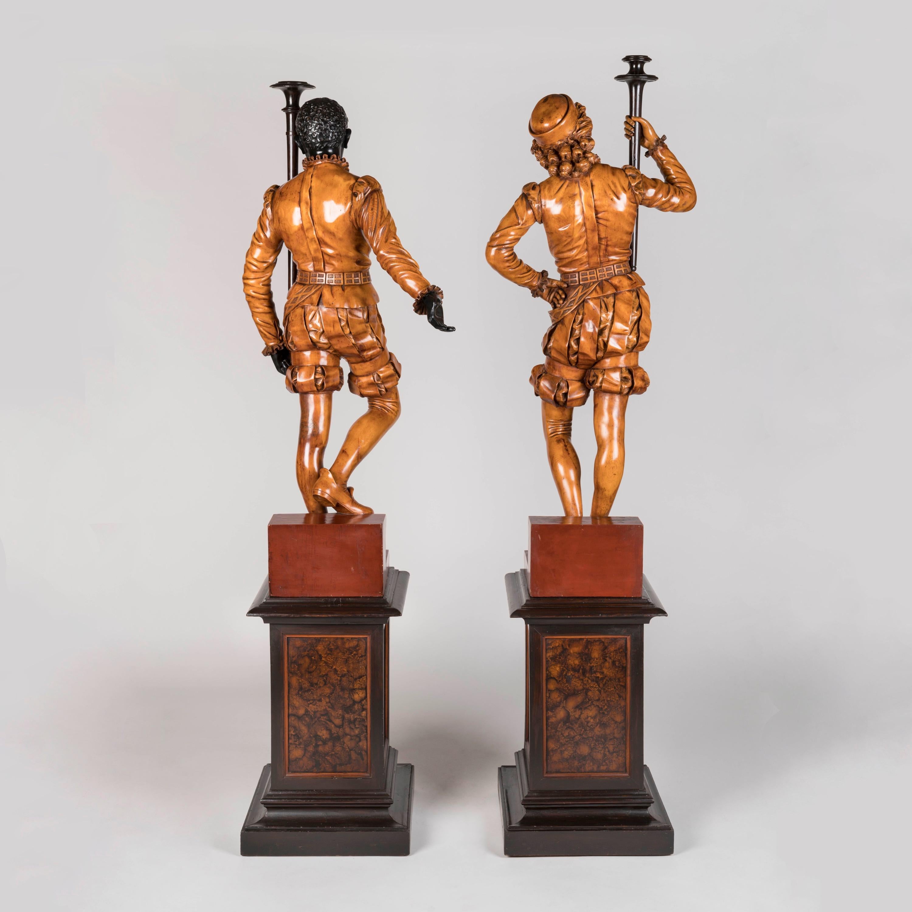 Renaissance Revival 19th Century Pair of Venetian Carved Figures attributed to Valentino Besarel For Sale