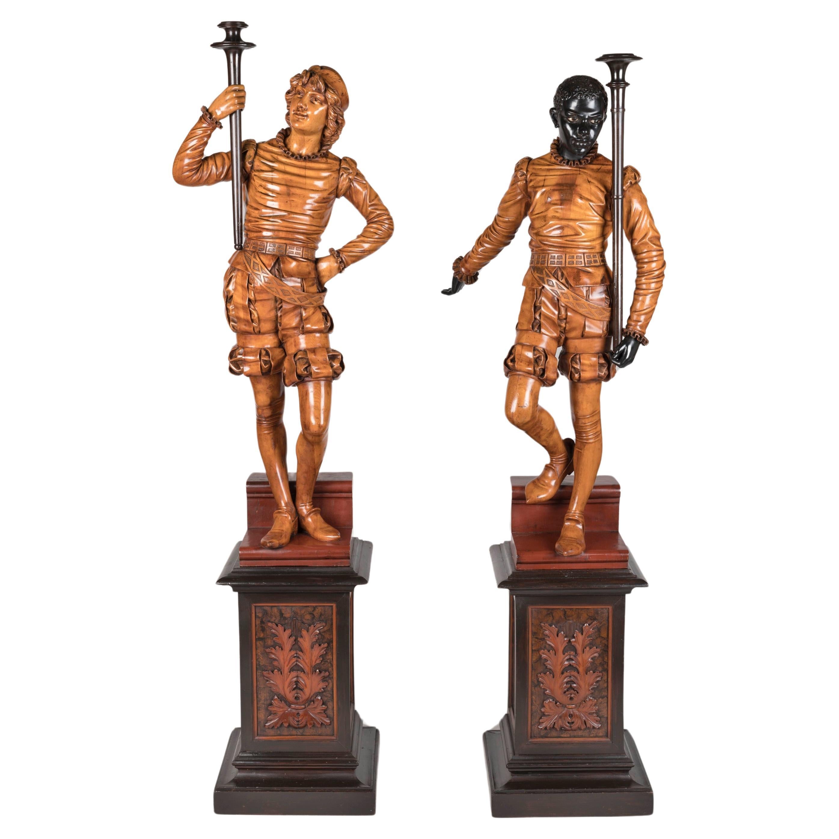 19th Century Pair of Venetian Carved Figures attributed to Valentino Besarel For Sale