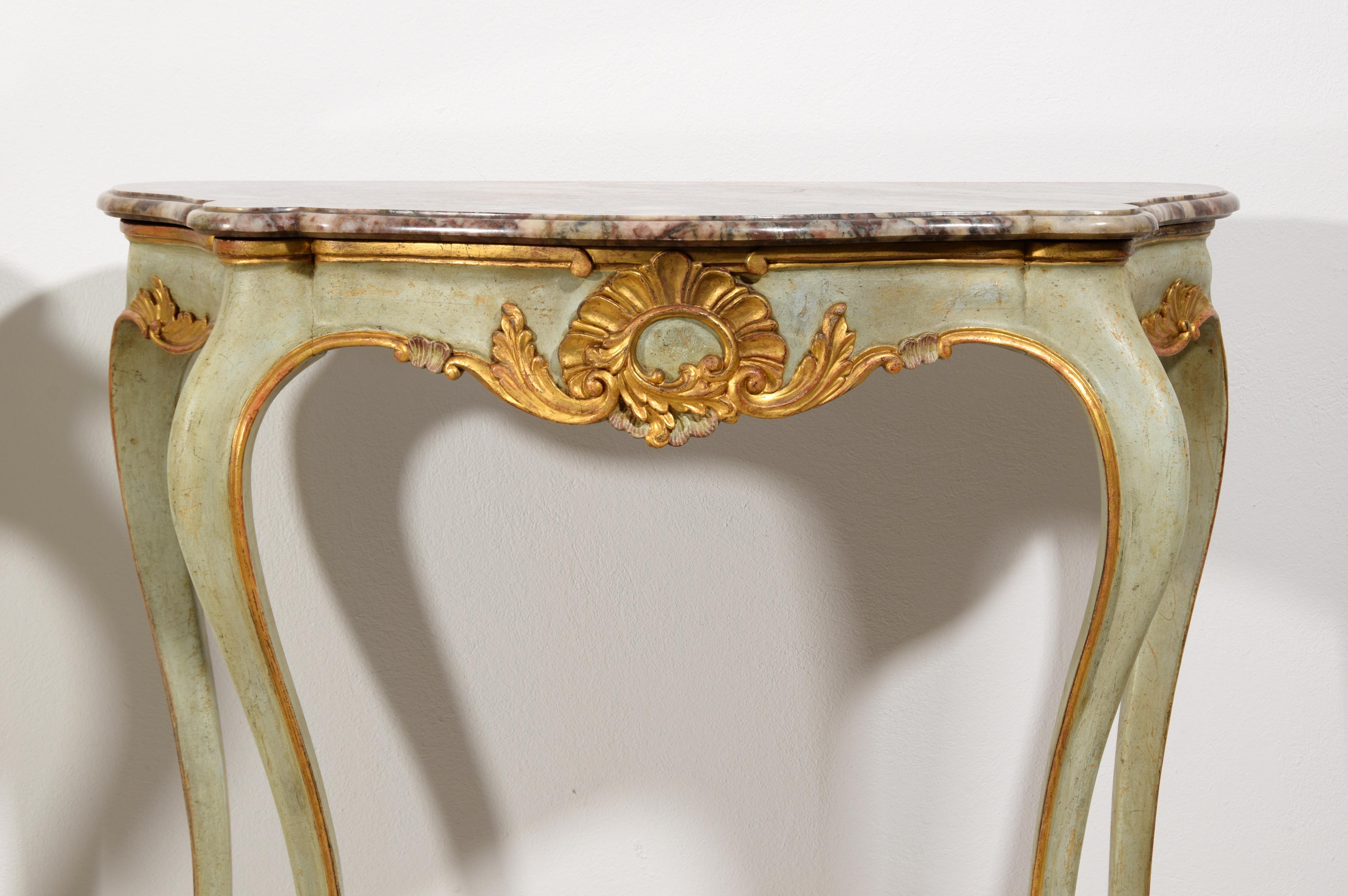 19th Century, Pair of Venetian Louis XV style Lacquered Woos Consoles For Sale 7
