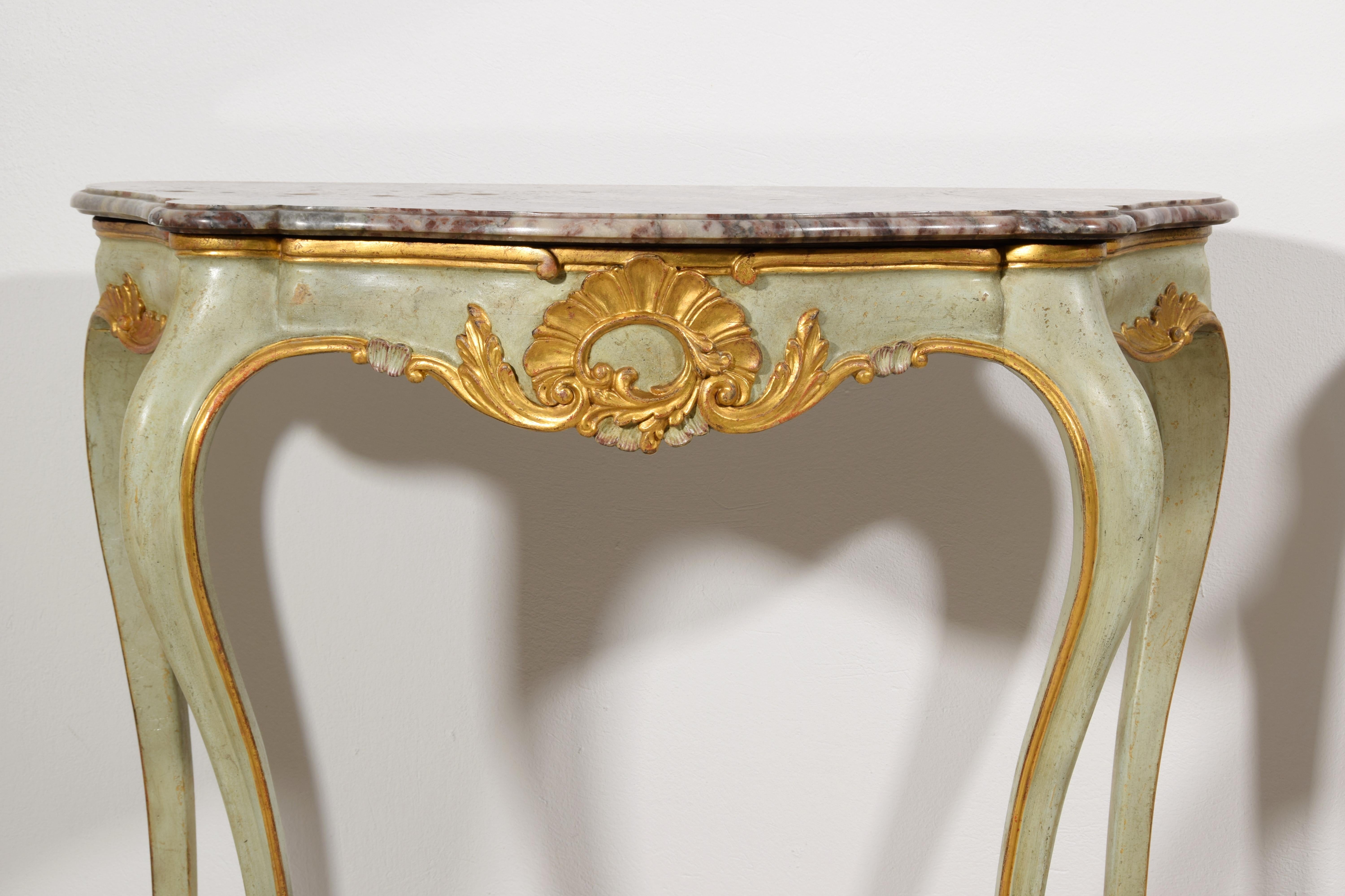 19th Century, Pair of Venetian Louis XV style Lacquered Woos Consoles For Sale 8