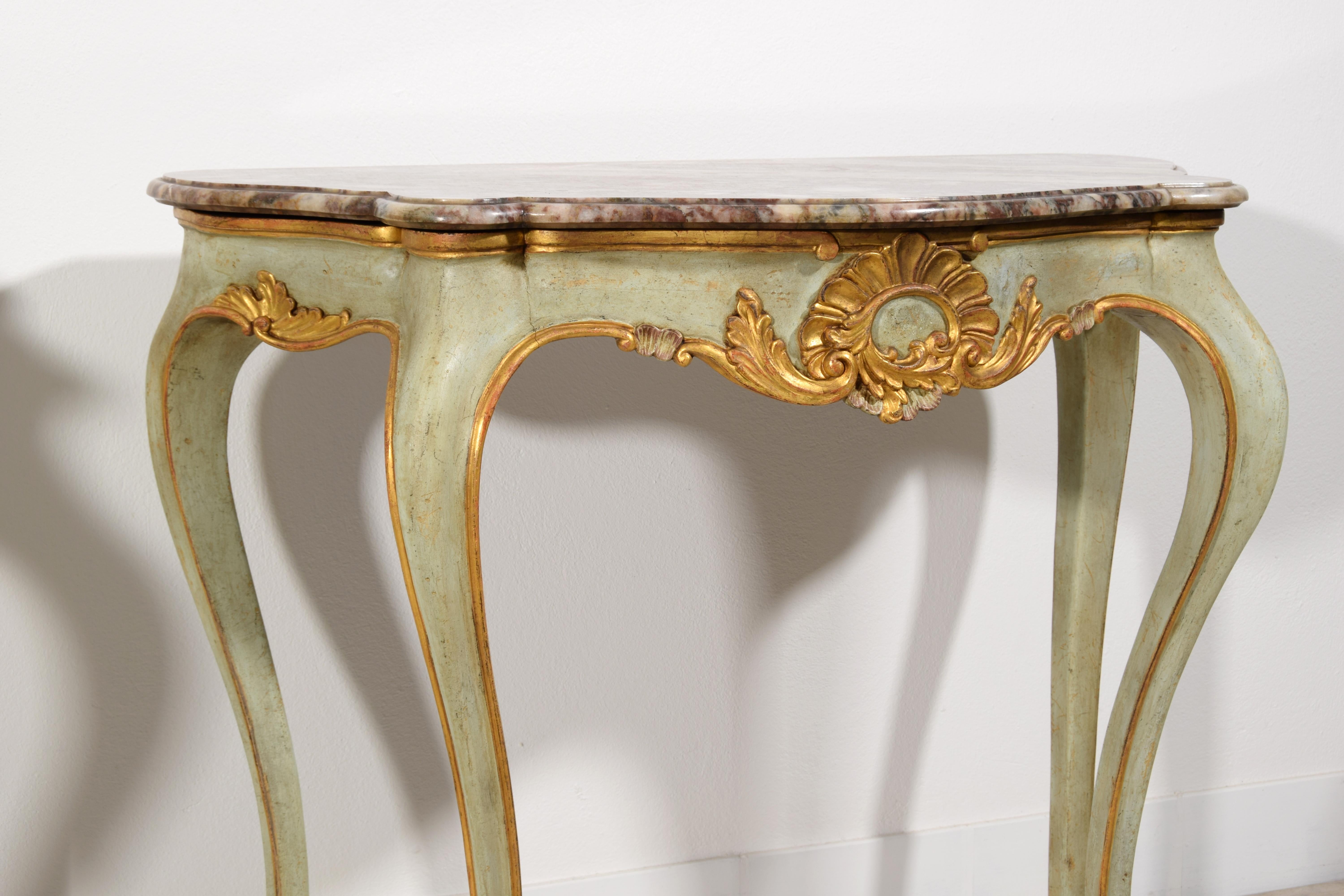 19th Century, Pair of Venetian Louis XV style Lacquered Woos Consoles For Sale 9