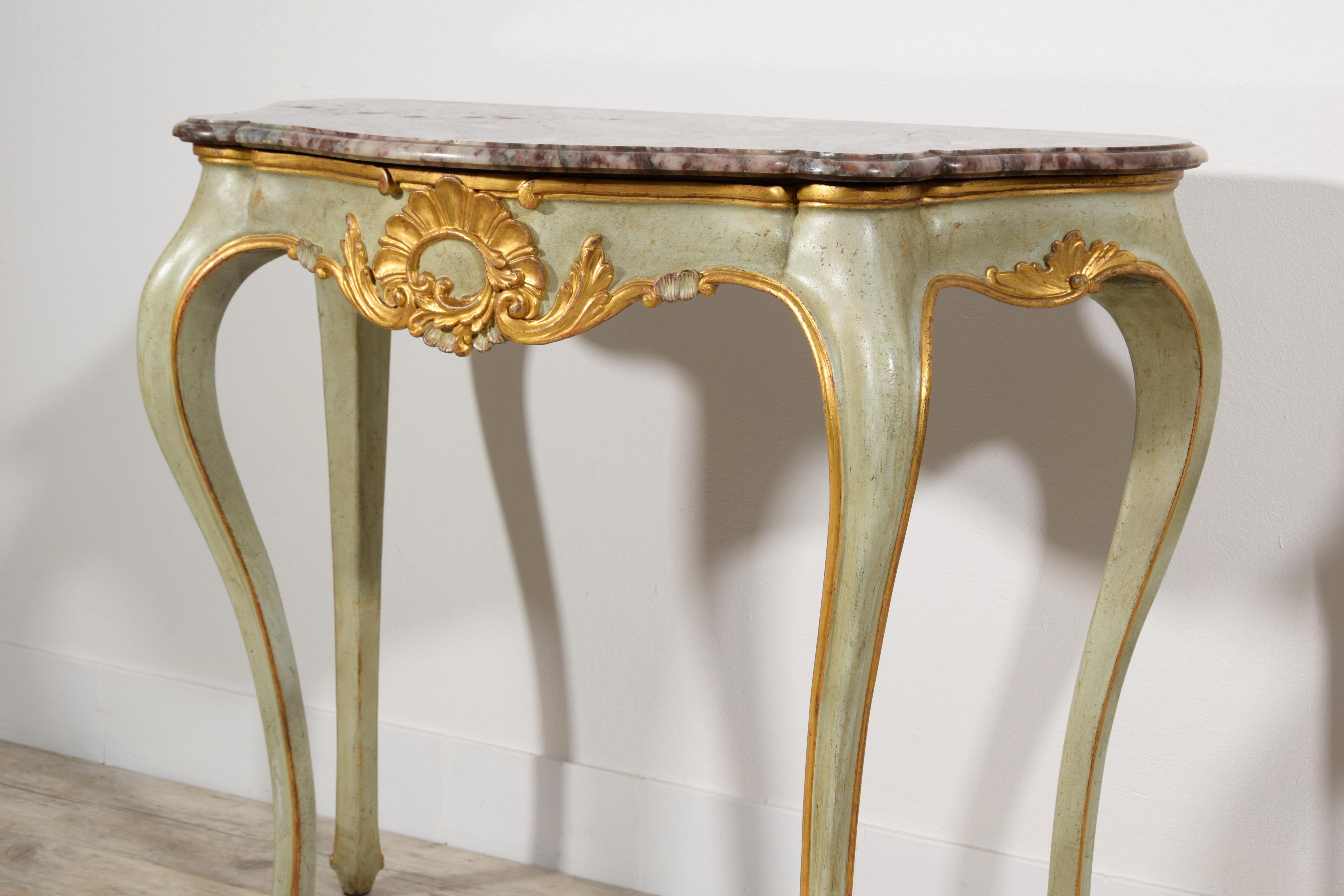 19th Century, Pair of Venetian Louis XV style Lacquered Woos Consoles For Sale 10