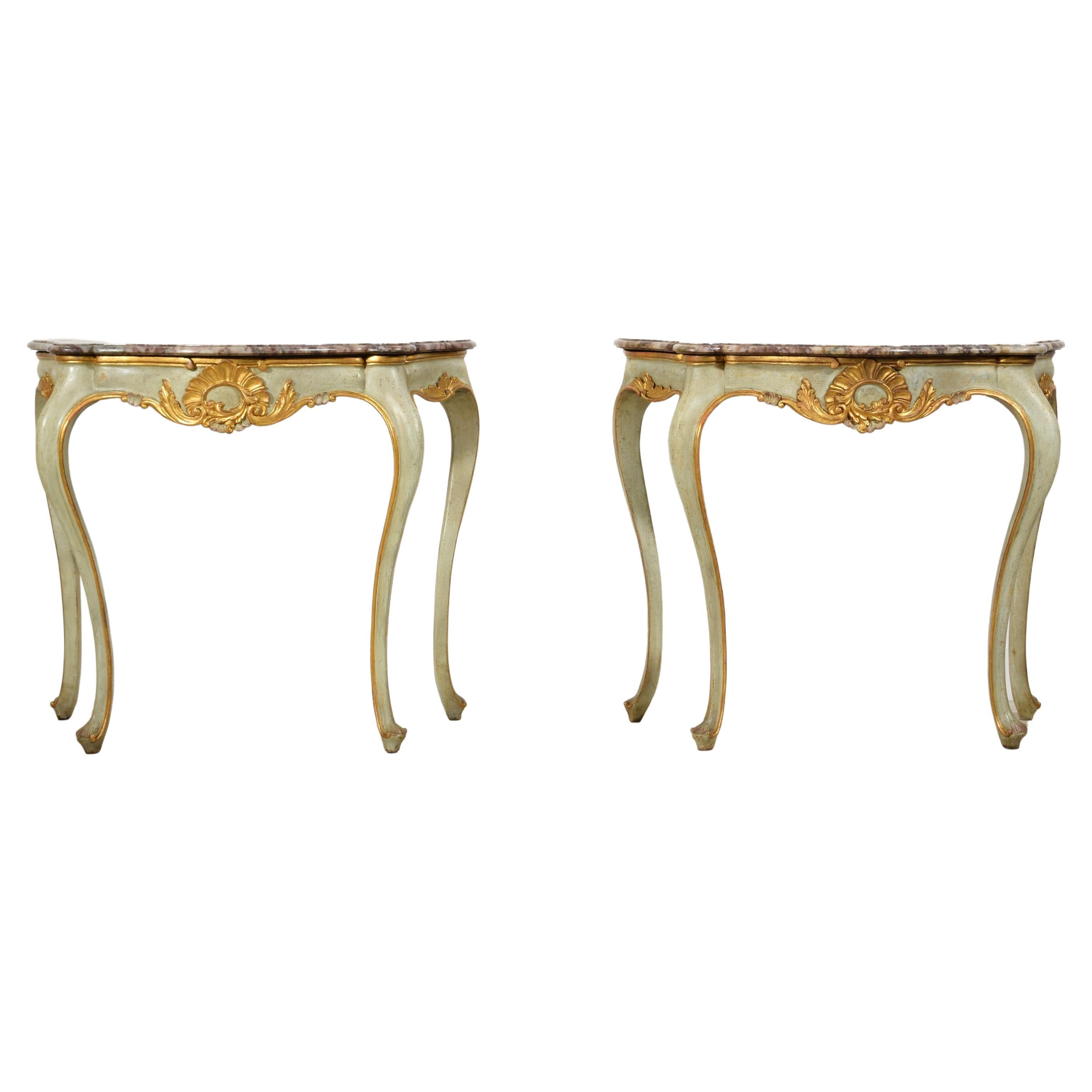 19th Century, Pair of Venetian Louis XV style Lacquered Woos Consoles For Sale