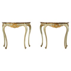 19th Century, Pair of Venetian Louis XV style Lacquered Woos Consoles