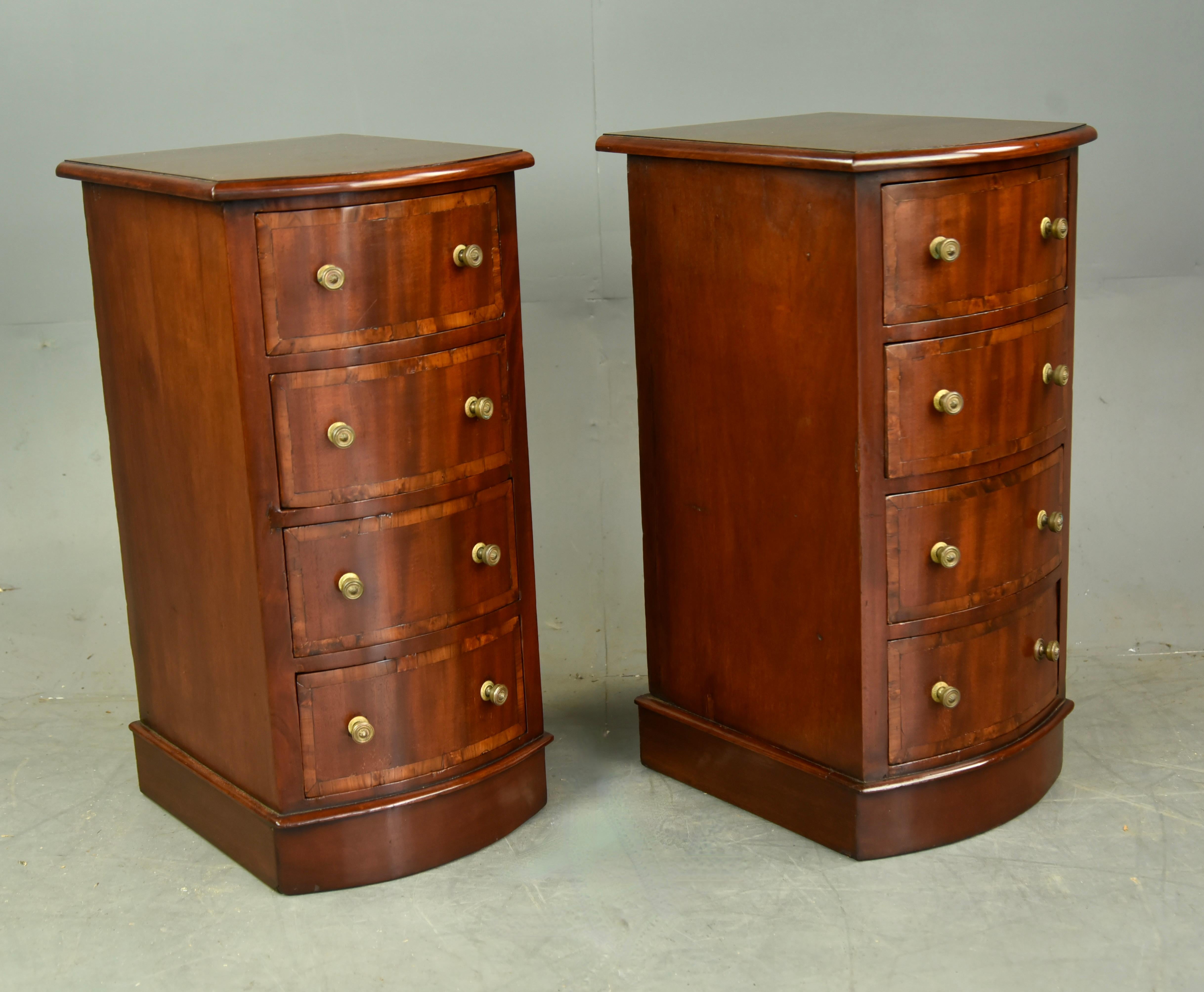 English 19th century pair of Victorian bow front bedside chests of drawers 