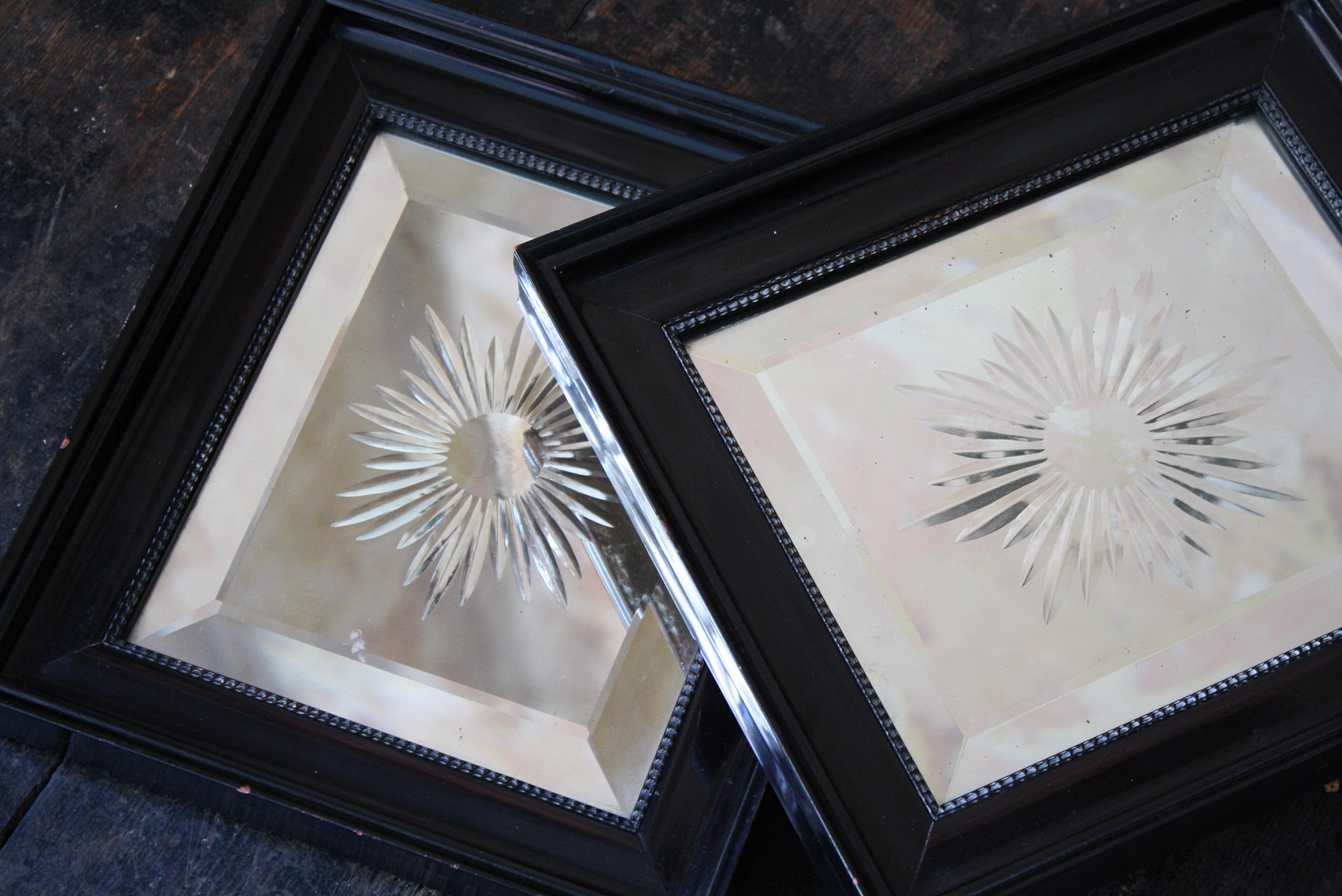 19th Century Pair of Victorian Cut & Faceted Glass Mirrors Ebonised Frames In Good Condition For Sale In Lowestoft, GB