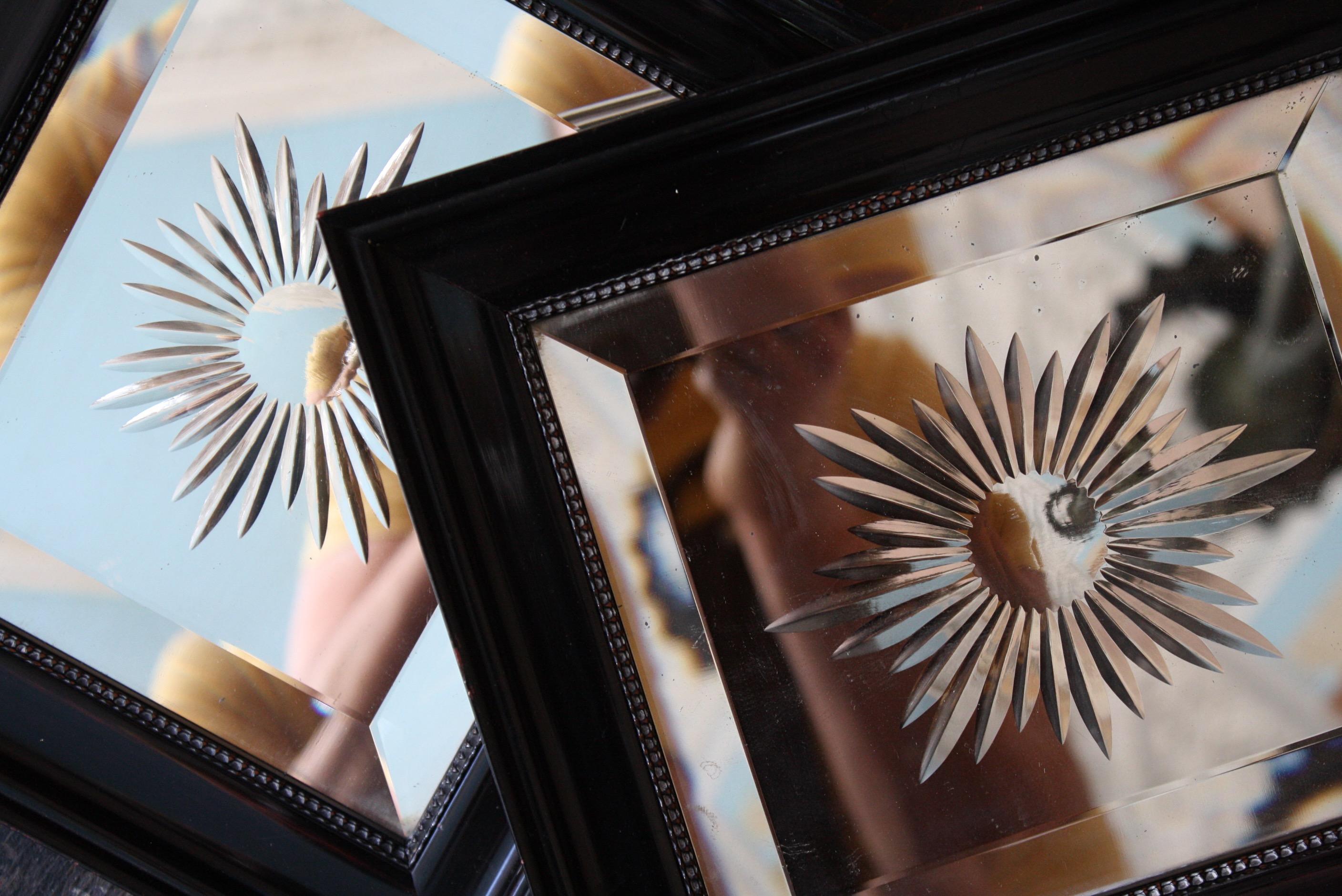 Cut Glass 19th Century Pair of Victorian Cut & Faceted Glass Mirrors Ebonised Frames For Sale