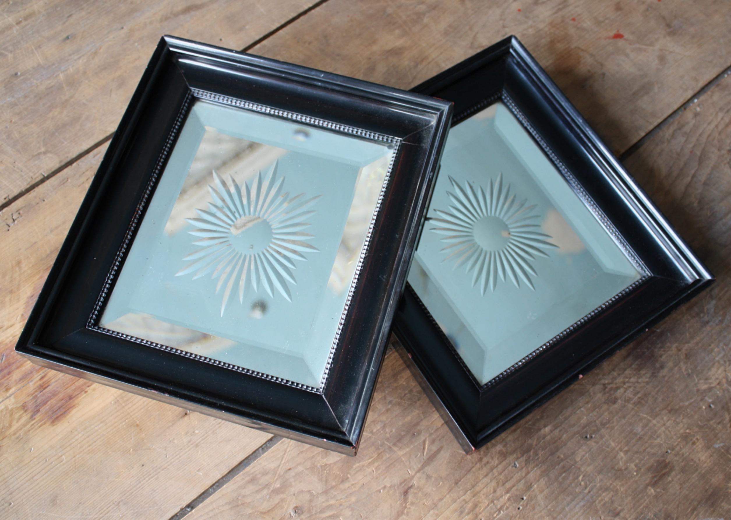 19th Century Pair of Victorian Cut & Faceted Glass Mirrors Ebonised Frames For Sale 1
