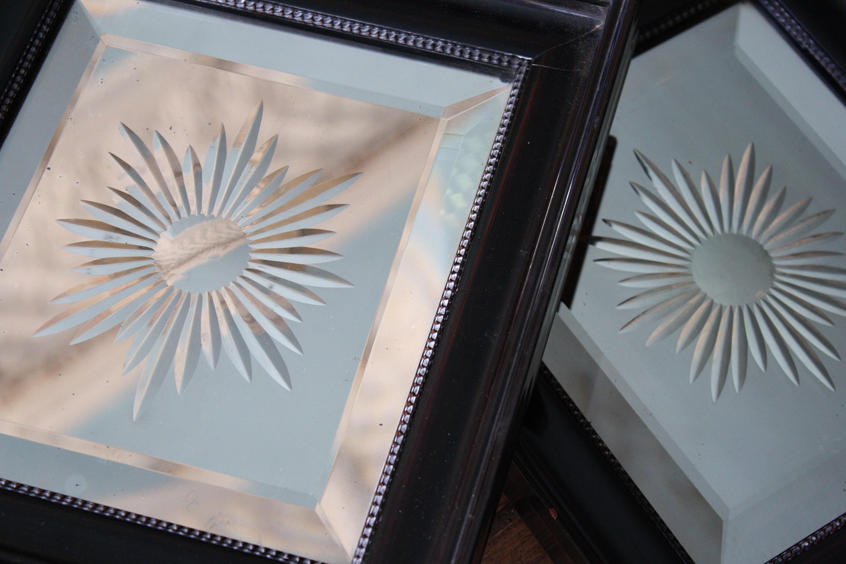 19th Century Pair of Victorian Cut & Faceted Glass Mirrors Ebonised Frames For Sale 2