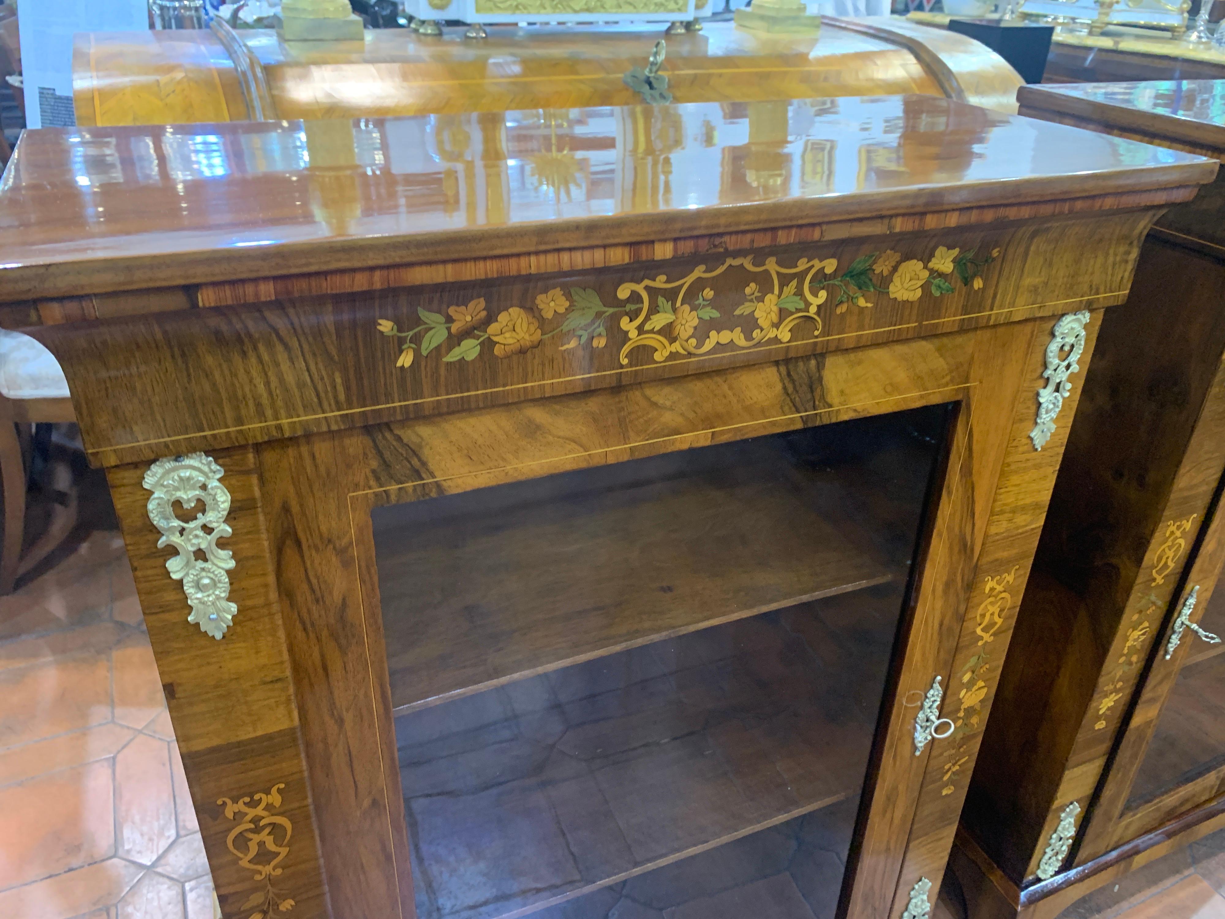 Inlay 19th Century Pair of Victorian Pier Cabinet Walnut Inlaid, 1870s