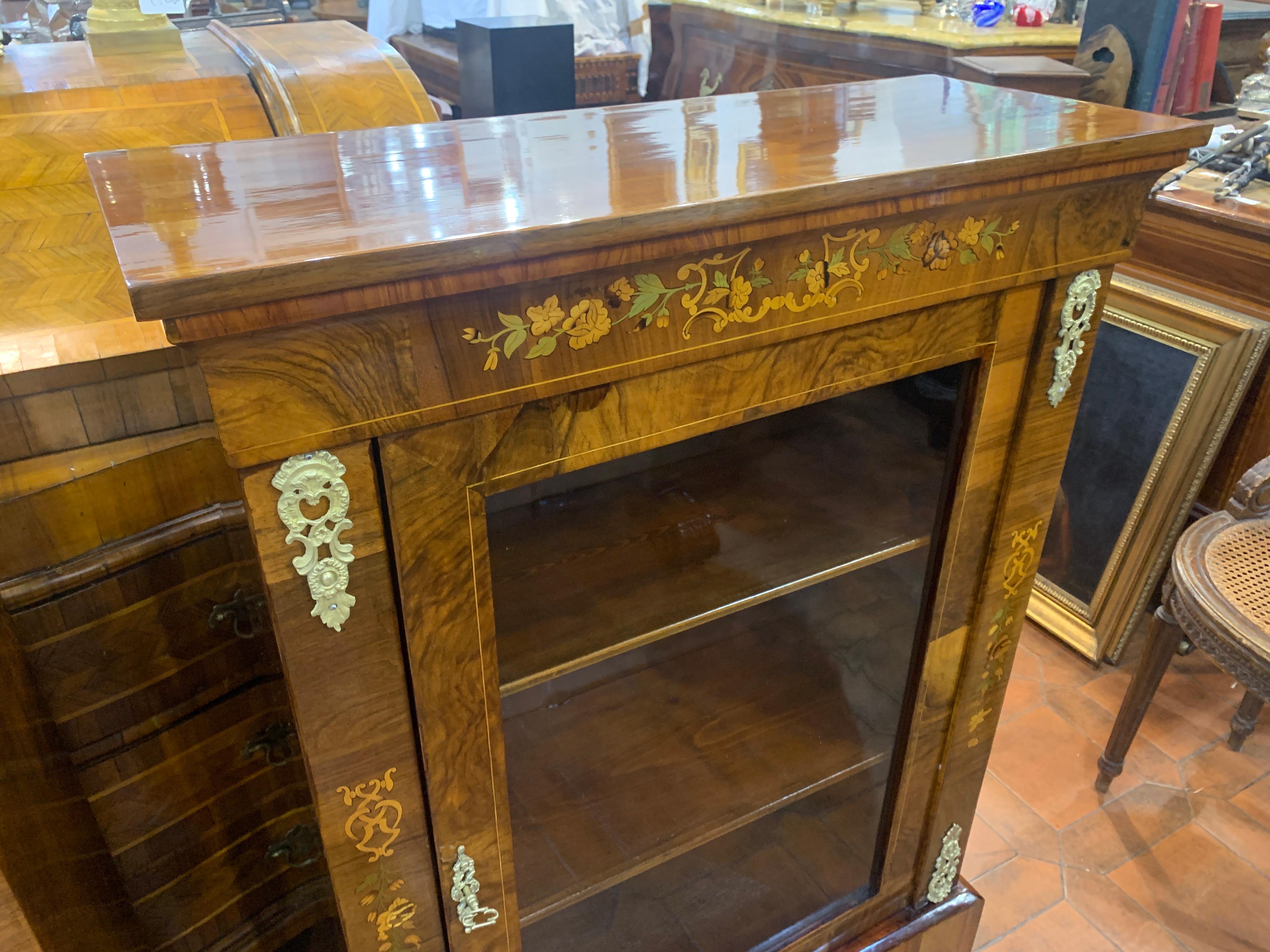 19th Century Pair of Victorian Pier Cabinet Walnut Inlaid, 1870s 2