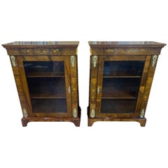 19th Century Pair of Victorian Pier Cabinet Walnut Inlaid, 1870s