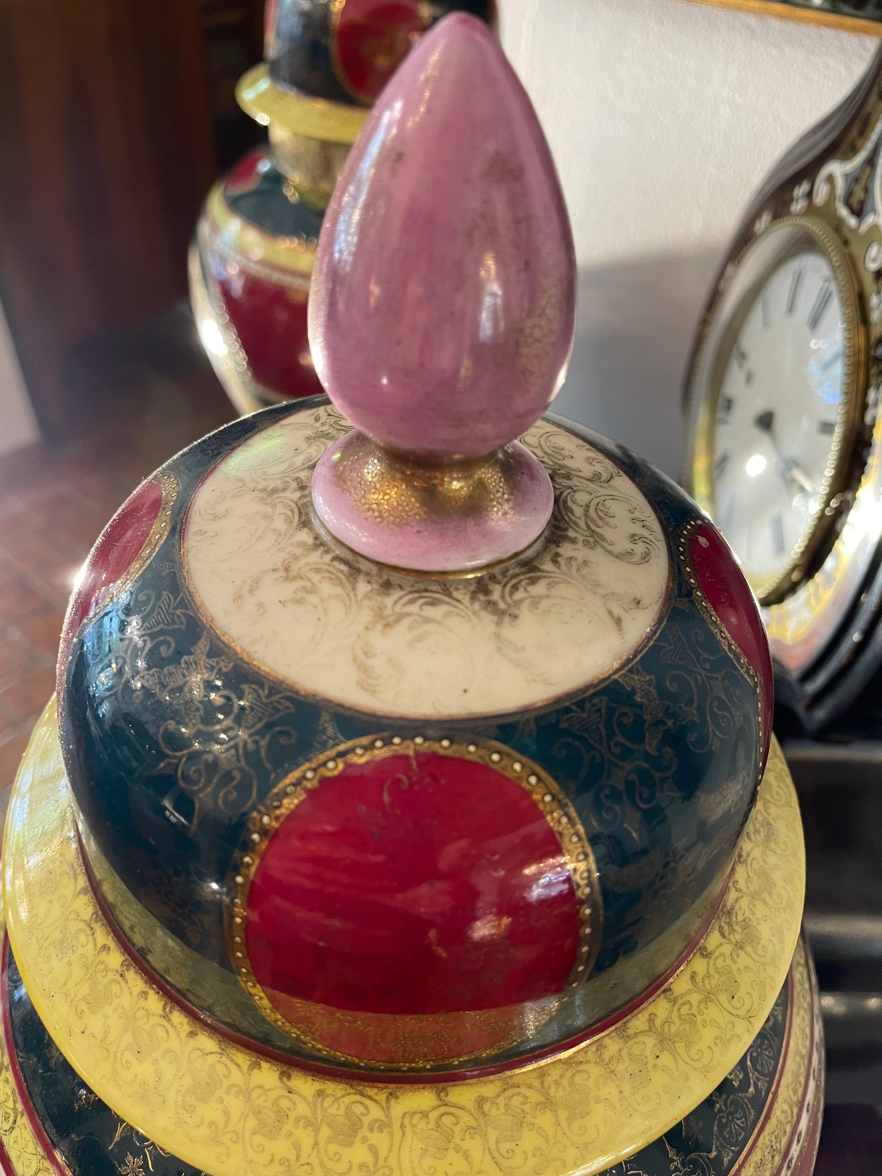 19th Century Pair of Vienna Porcelain Vases Purple Red Ground Green and Gold 5