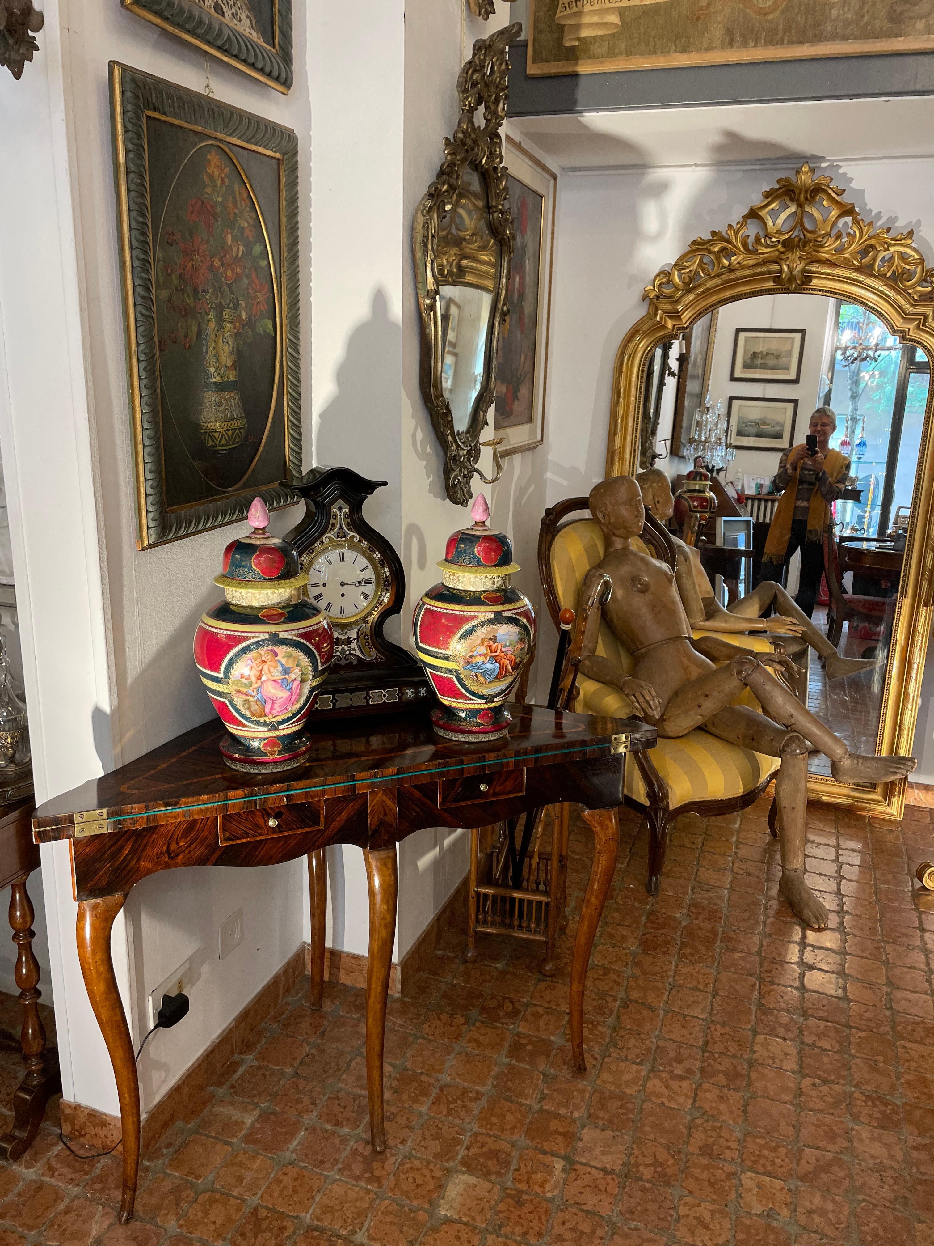 19th Century Pair of Vienna Porcelain Vases Purple Red Ground Green and Gold 2