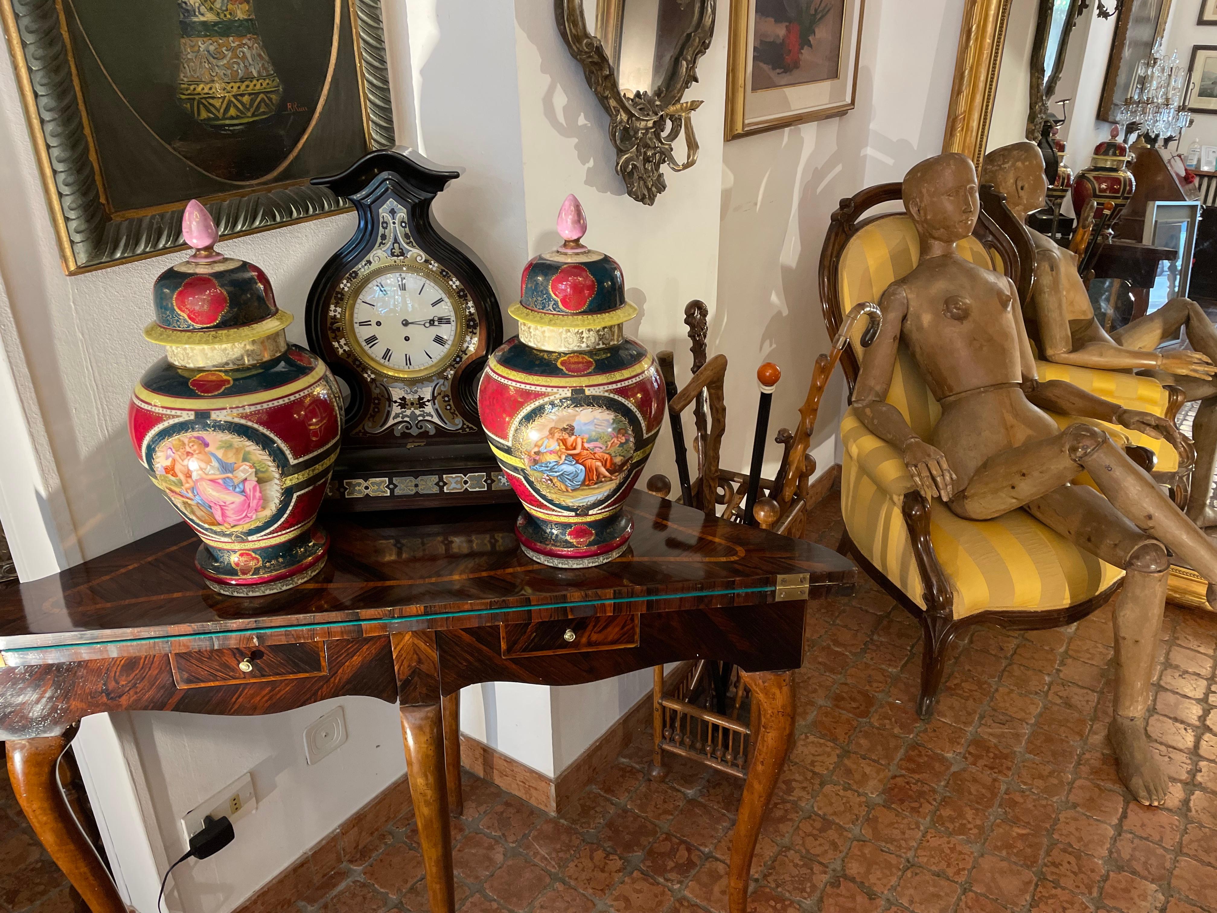 19th Century Pair of Vienna Porcelain Vases Purple Red Ground Green and Gold 3