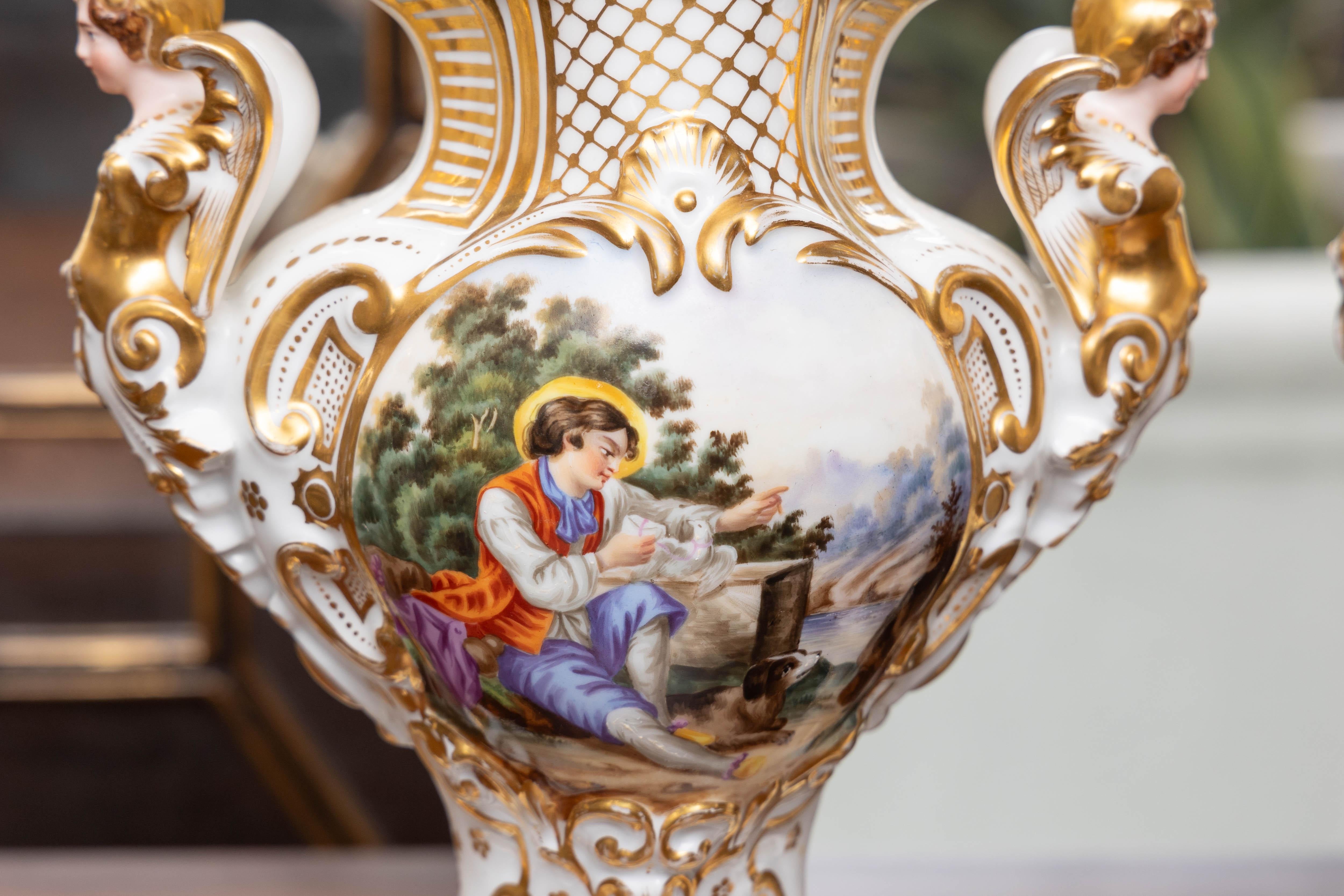 Porcelain 19th Century Pair of Vieux Paris Vases For Sale