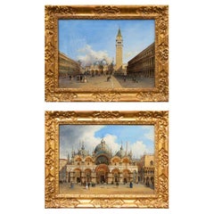 19th Century Pair of Views with Piazza San Marco Paintings Oil on Canvas