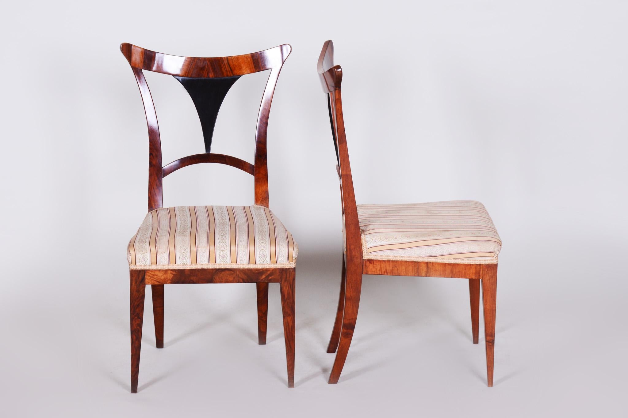 Set of Biedermeier chairs, two pieces.
Completely restored.
Source: Austria, Wien
Period: 1810-1819
Shellac-polish.

We guarantee safe a the cheapest air transport from Europe to the whole world within 7 days.
The price is the same as for ship