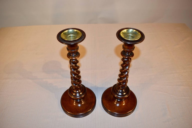 19th Century Pair of Walnut Candlesticks For Sale at 1stdibs