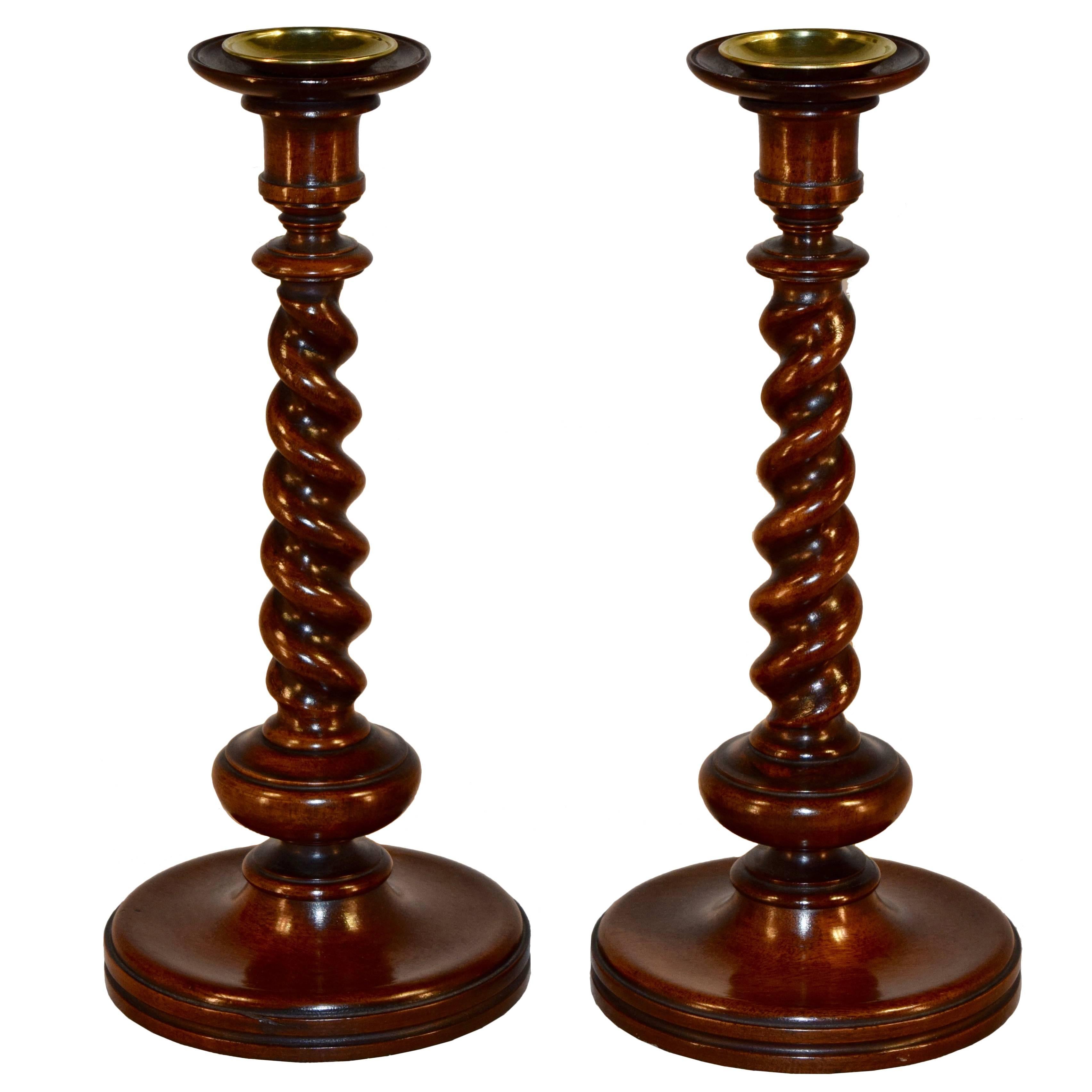 19th Century Pair of Walnut Candlesticks
