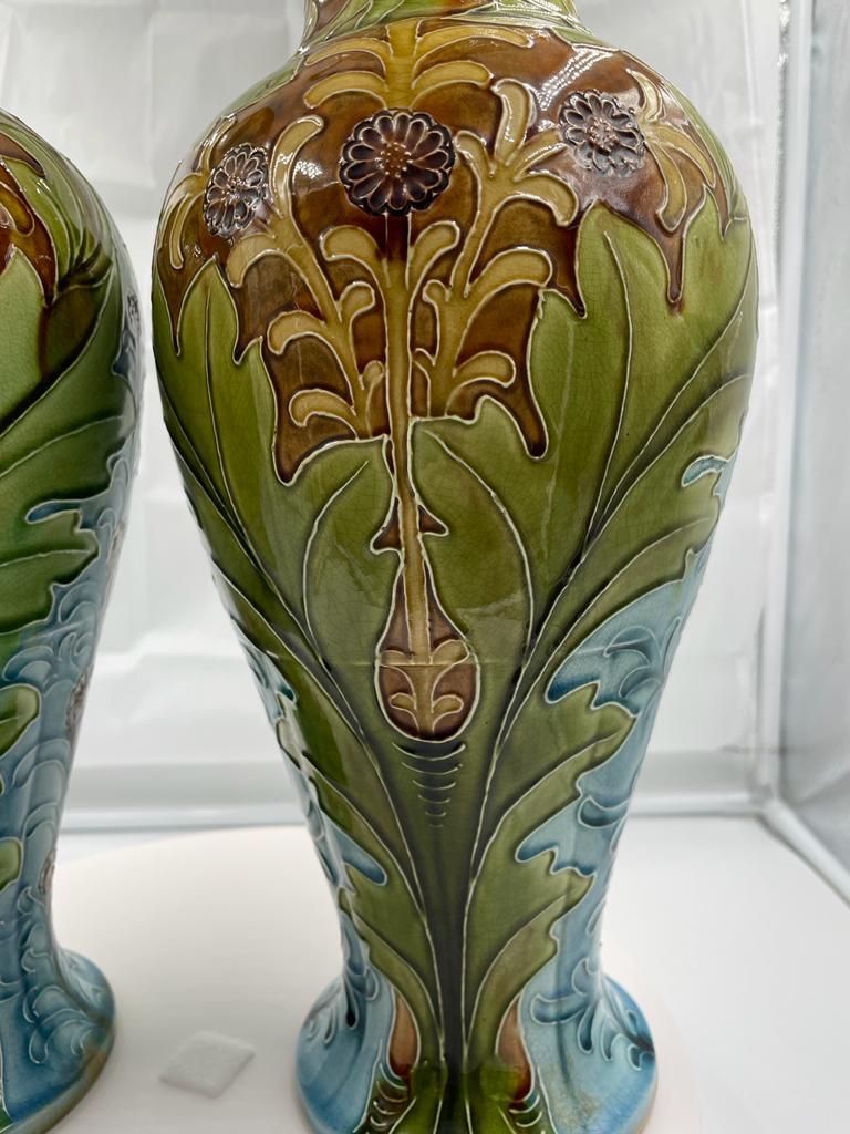 English 19th Century PAIR of WEDGWOOD decorated Majolica Vases designed by Harry Barnard For Sale