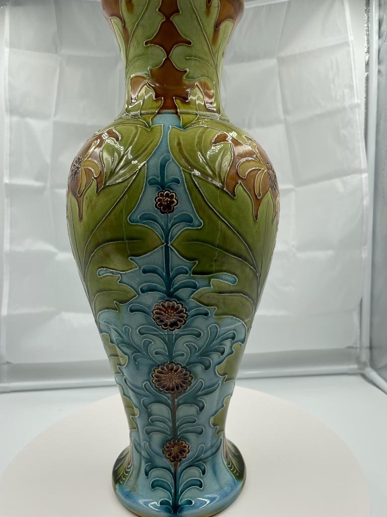 Glazed 19th Century PAIR of WEDGWOOD decorated Majolica Vases designed by Harry Barnard For Sale