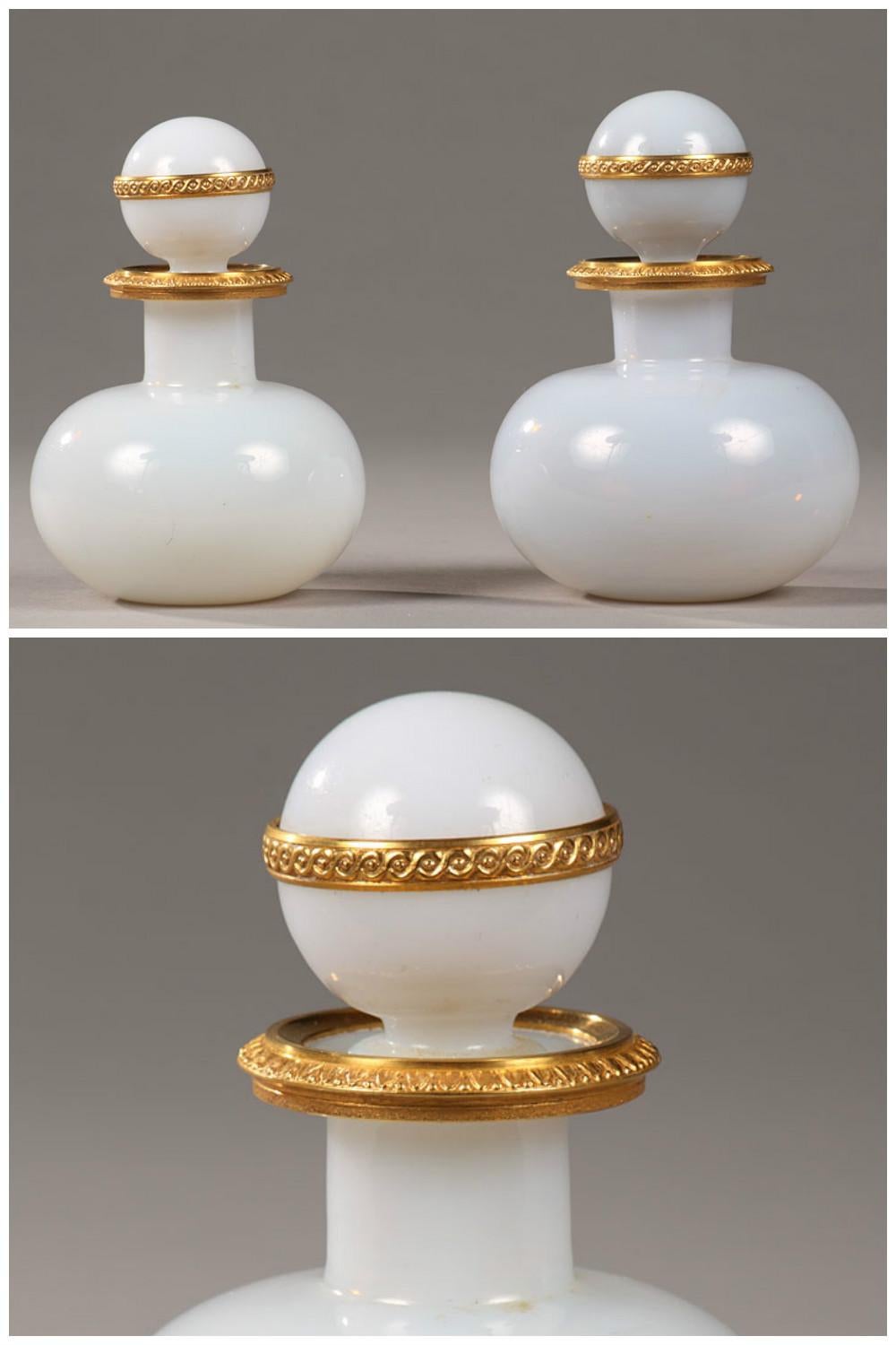 French 19th Century Pair of White Opaline Perfume Bottles For Sale