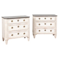 19th Century Pair of White Painted Swedish Gustavian Chest of Drawers