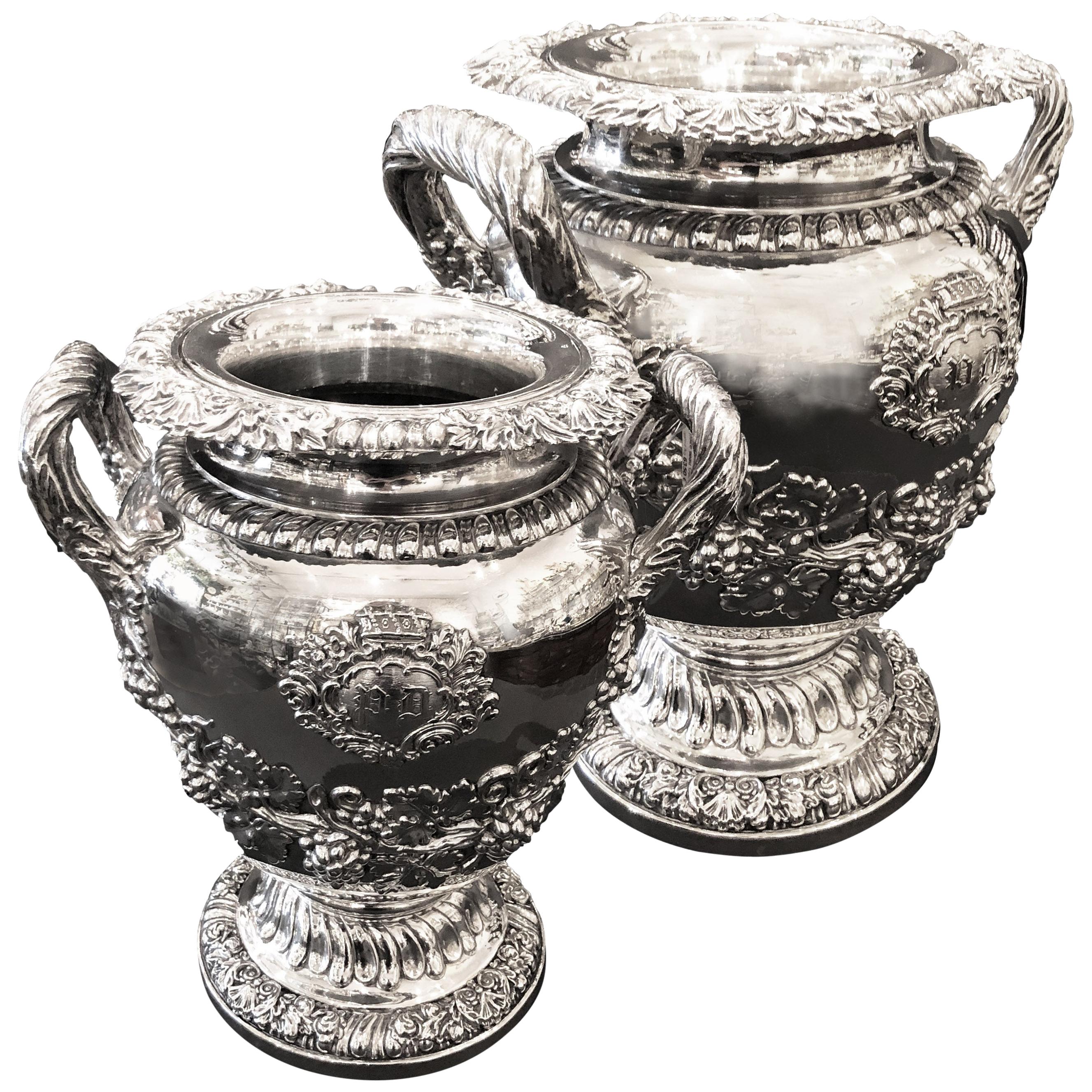 19th Century Pair of Wine Coolers from French Famous Odiot Silversmith