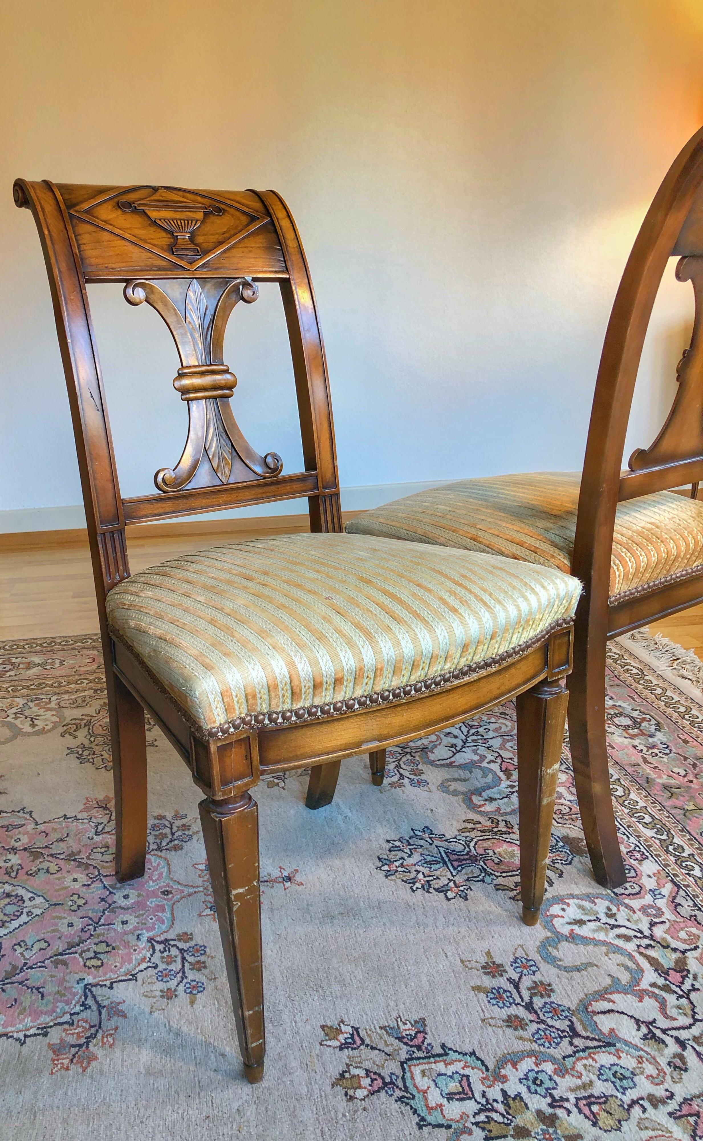 SALE Pair of Wooden Neoclassical Empire Side Chairs Biedermeier ON SALE  In Good Condition In Sofia, BG