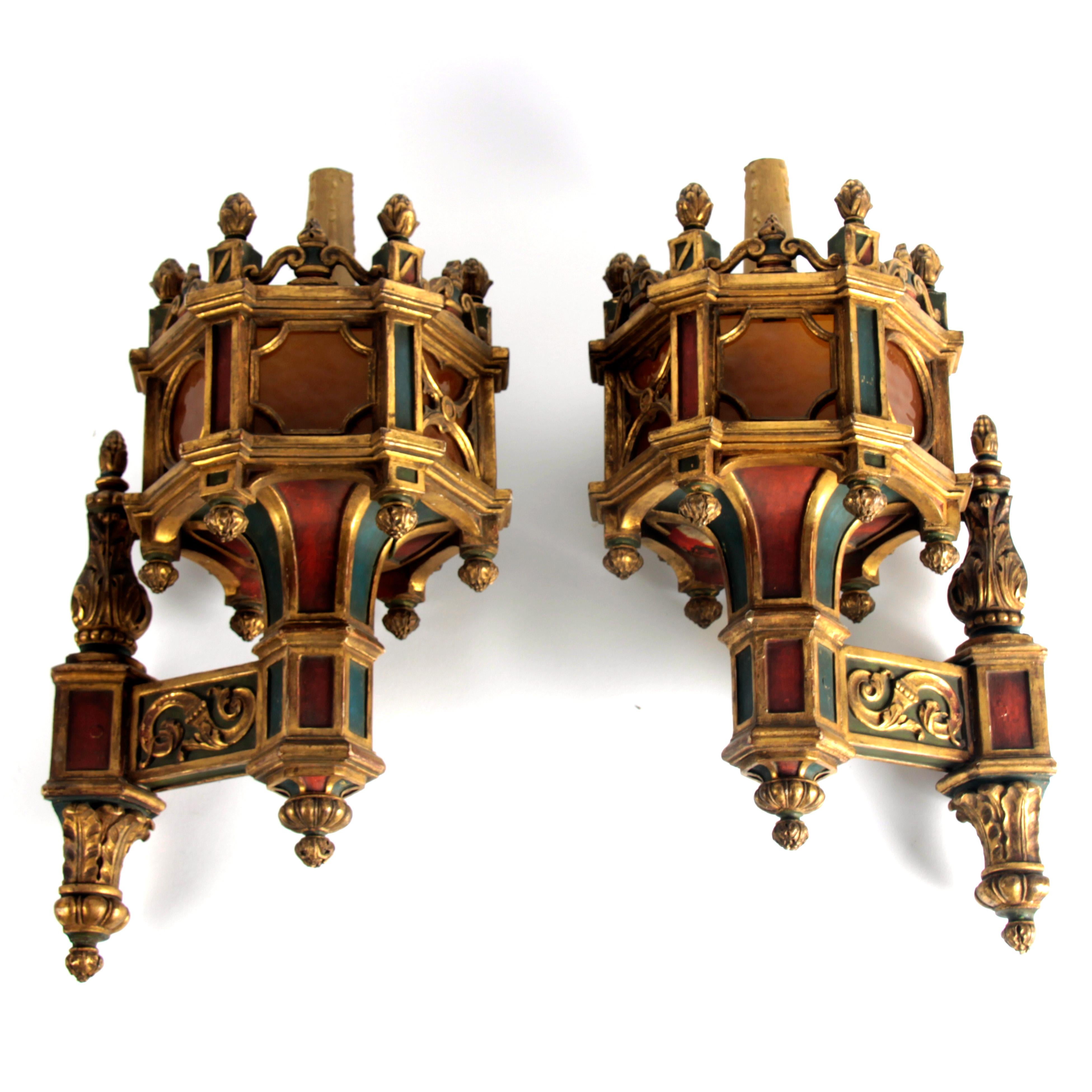 Gothic 19th Century Pair of Wooden Wall Chandeliers For Sale