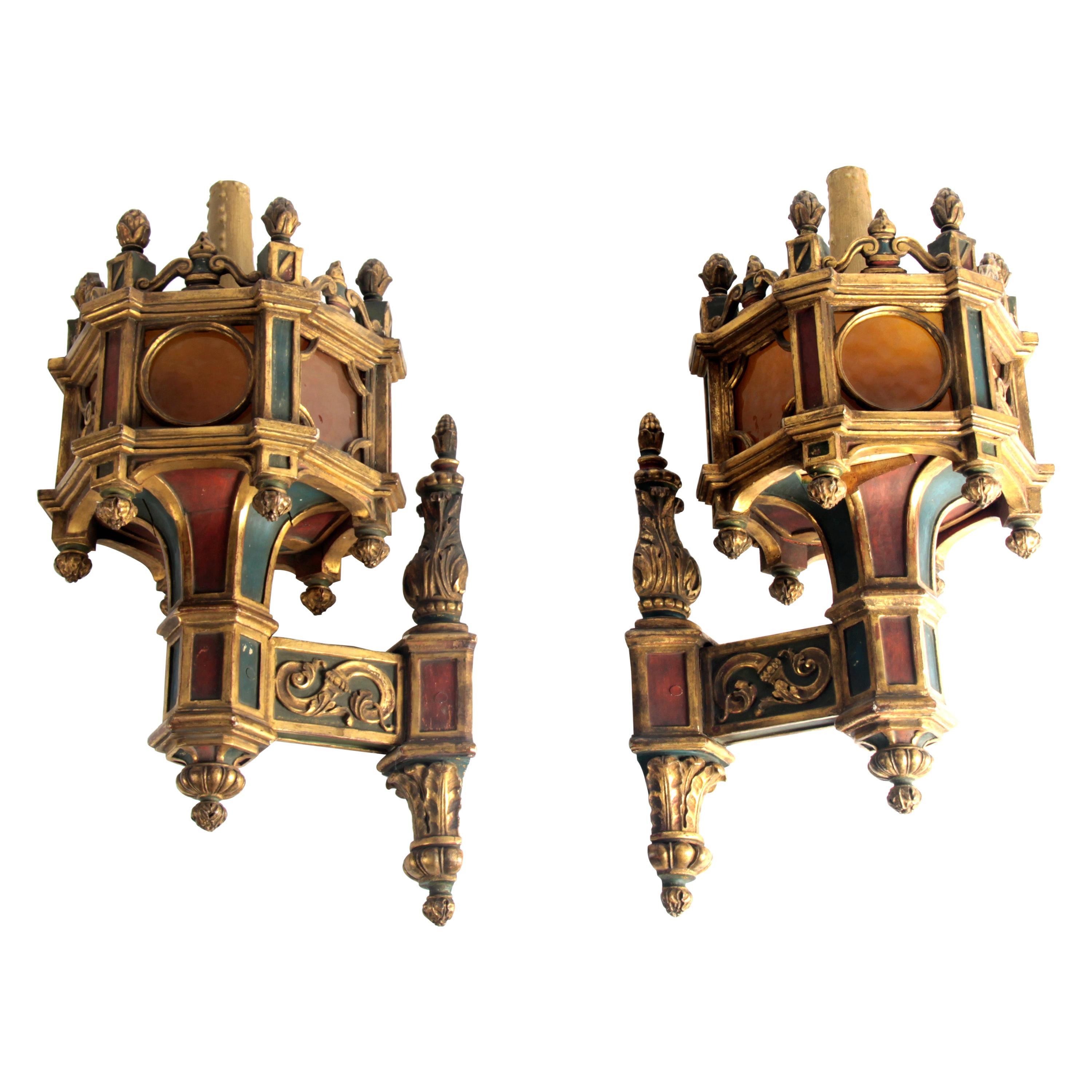 19th Century Pair of Wooden Wall Chandeliers For Sale