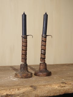19th Century pair of wrought iron "Rat de cave" candleholders