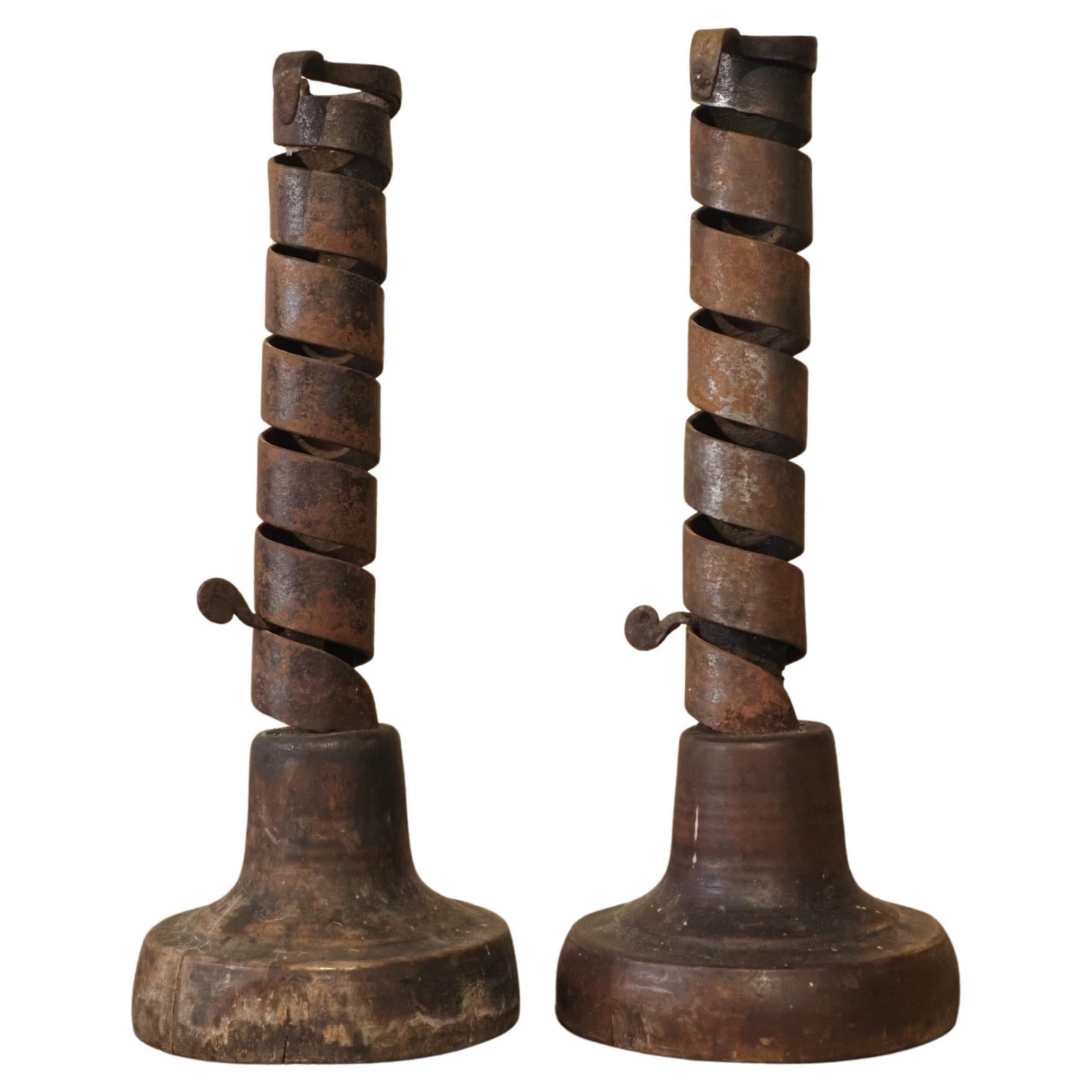 19th Century pair of wrought iron "Rat de cave" candleholders For Sale