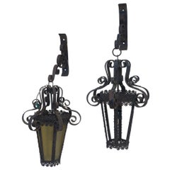 19th Century Pair of Wrought Iron Venetian Lanterns