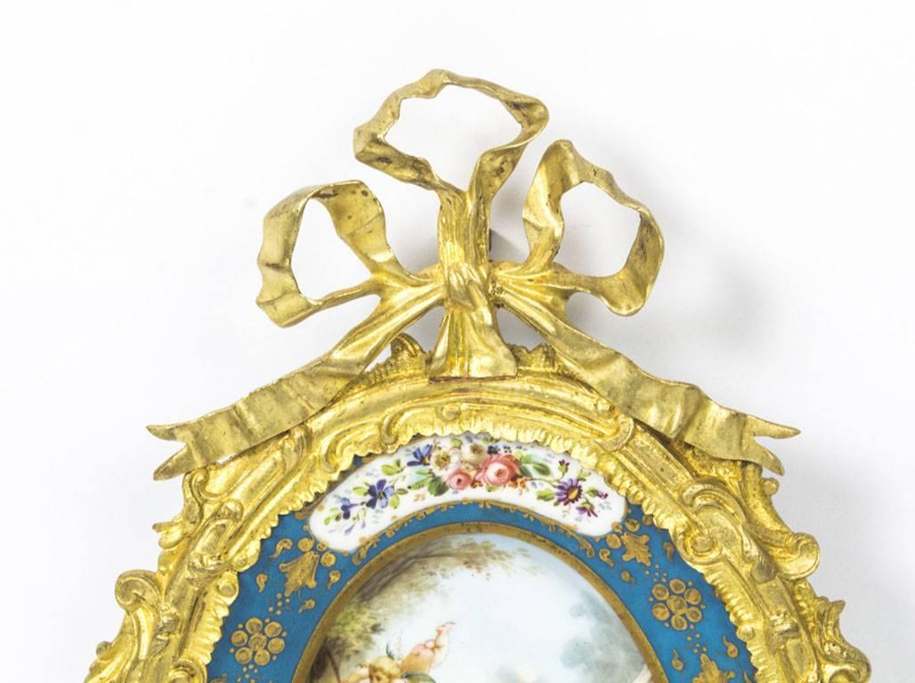 French 19th Century Pair of Ormolu and Sevres Porcelain Two Branch Wall Lights Sconces