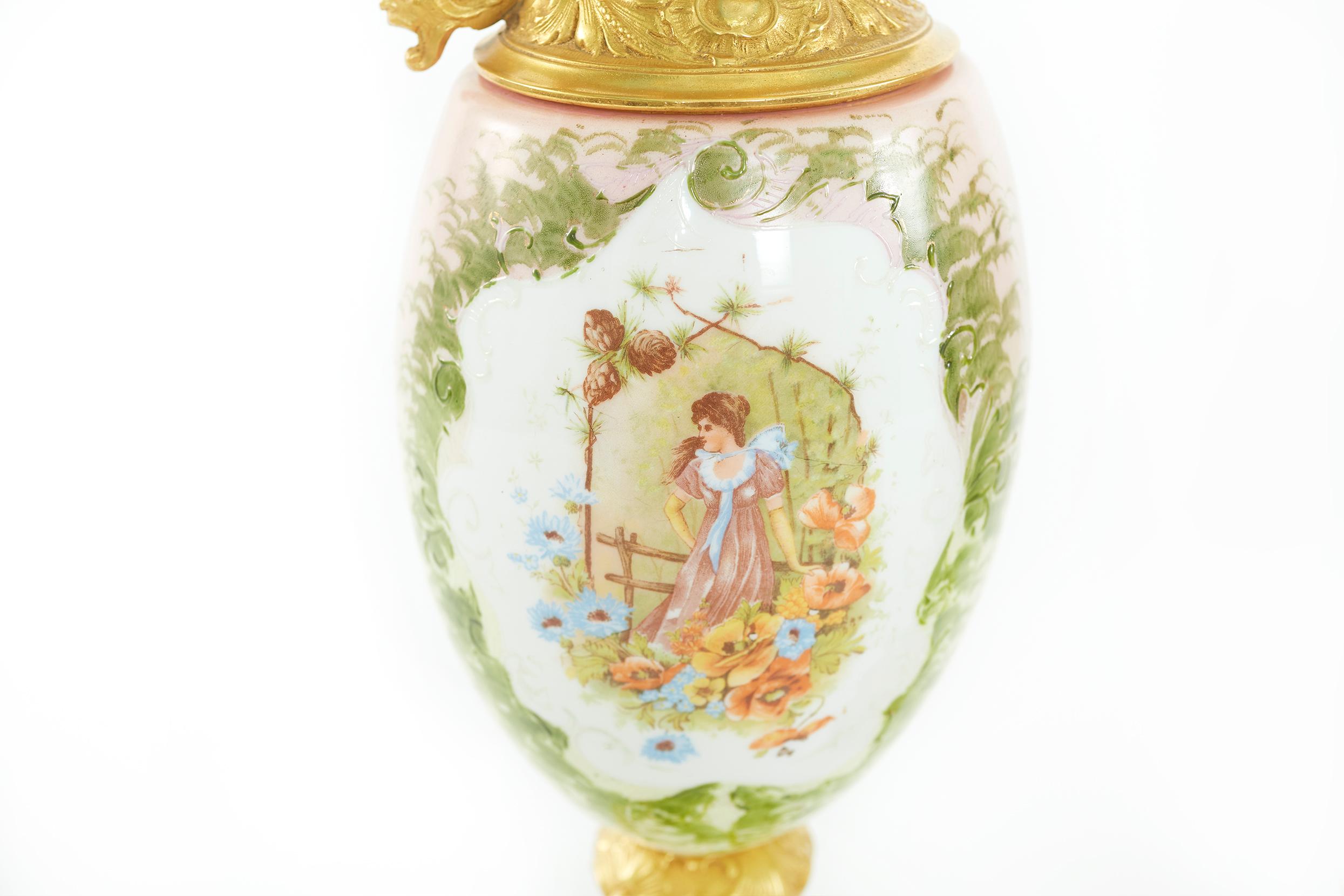 French 19th Century Pair Ormolu Mounted Two Handled Vase For Sale