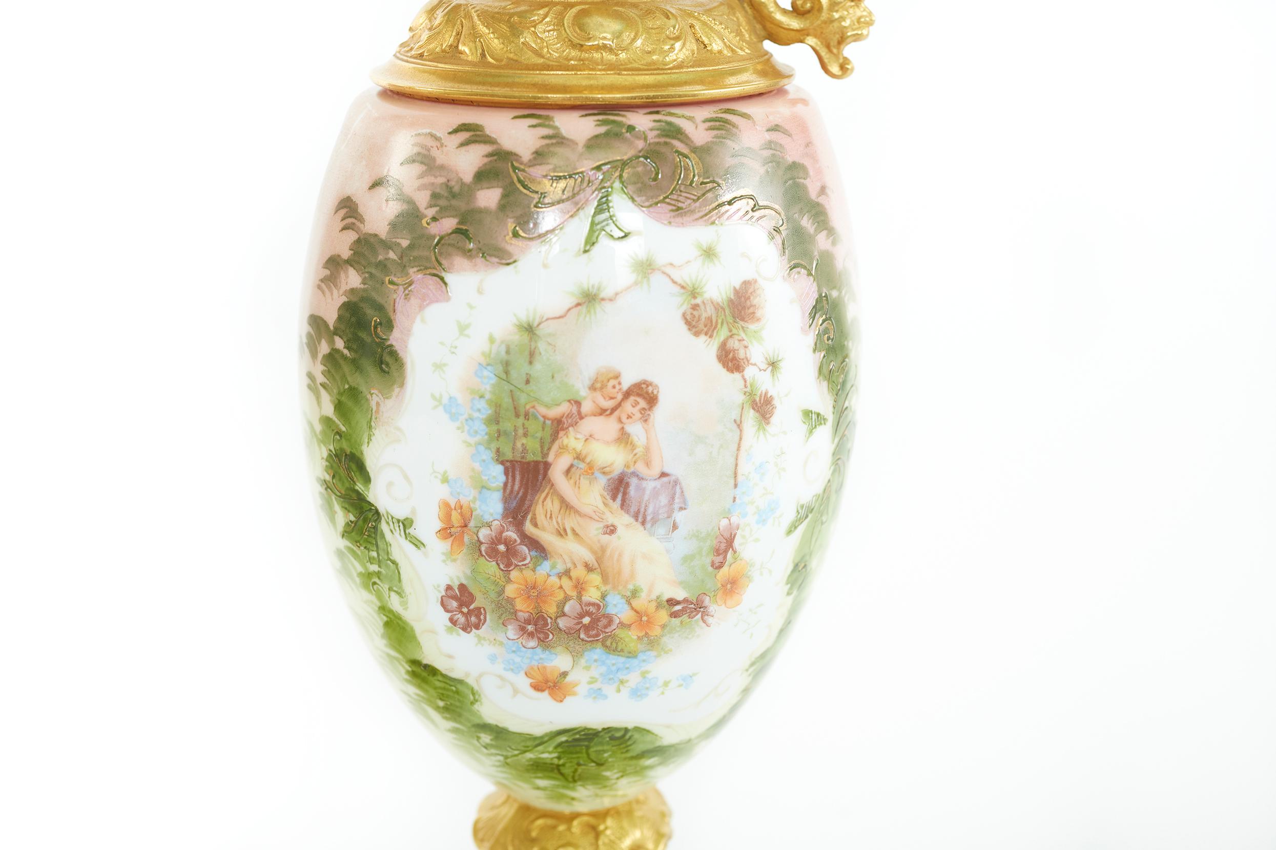 19th Century Pair Ormolu Mounted Two Handled Vase In Good Condition For Sale In Tarry Town, NY