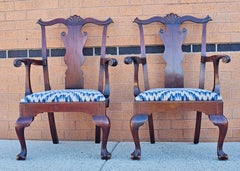 19th Century Pair Philadelphia Chippendale Mahogany Upholstered Seat Armchairs