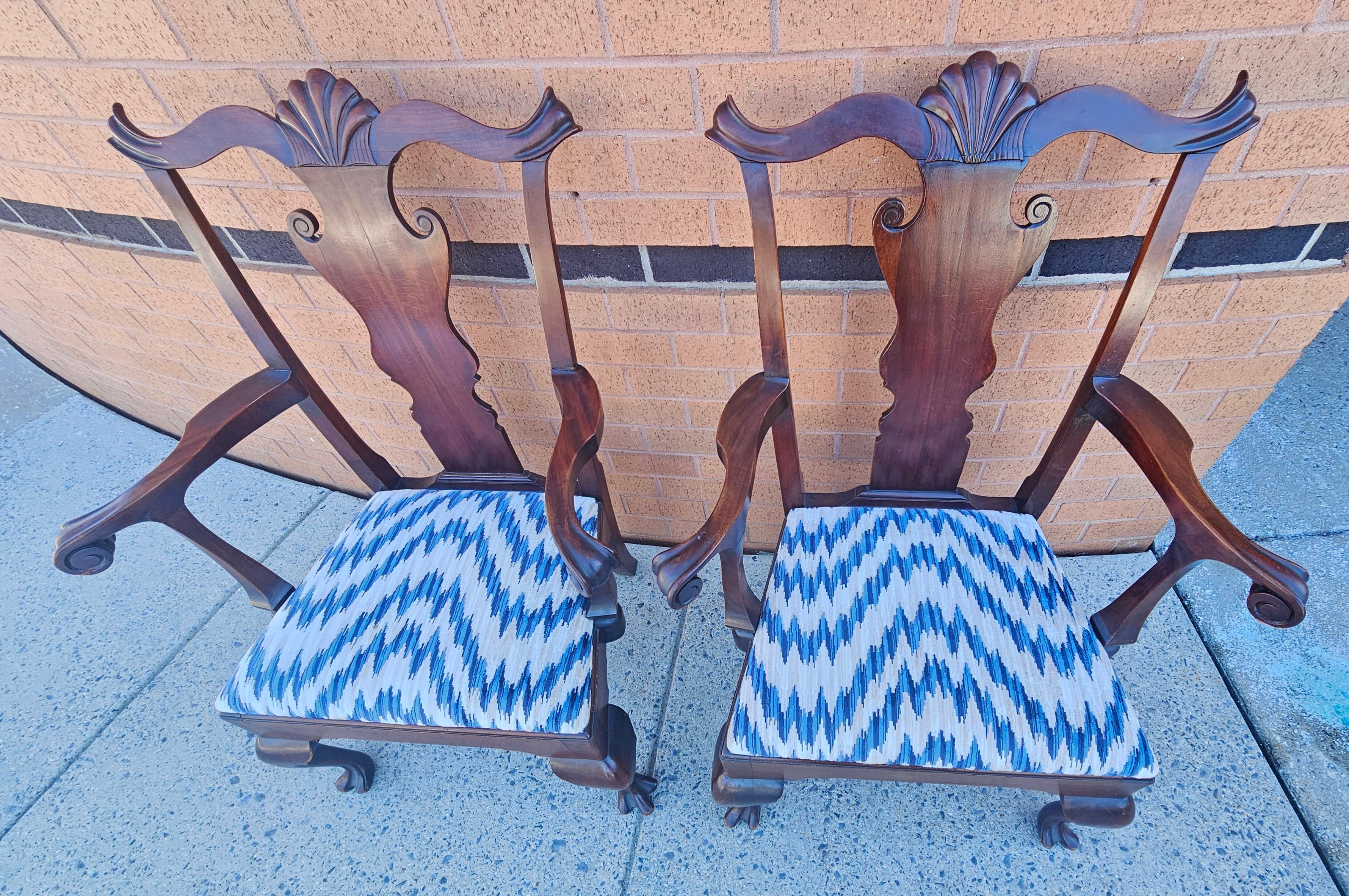 Paire de fauteuils Philadelphia Chippendale du 19e siècle en acajou avec assise tapissée en vente 1