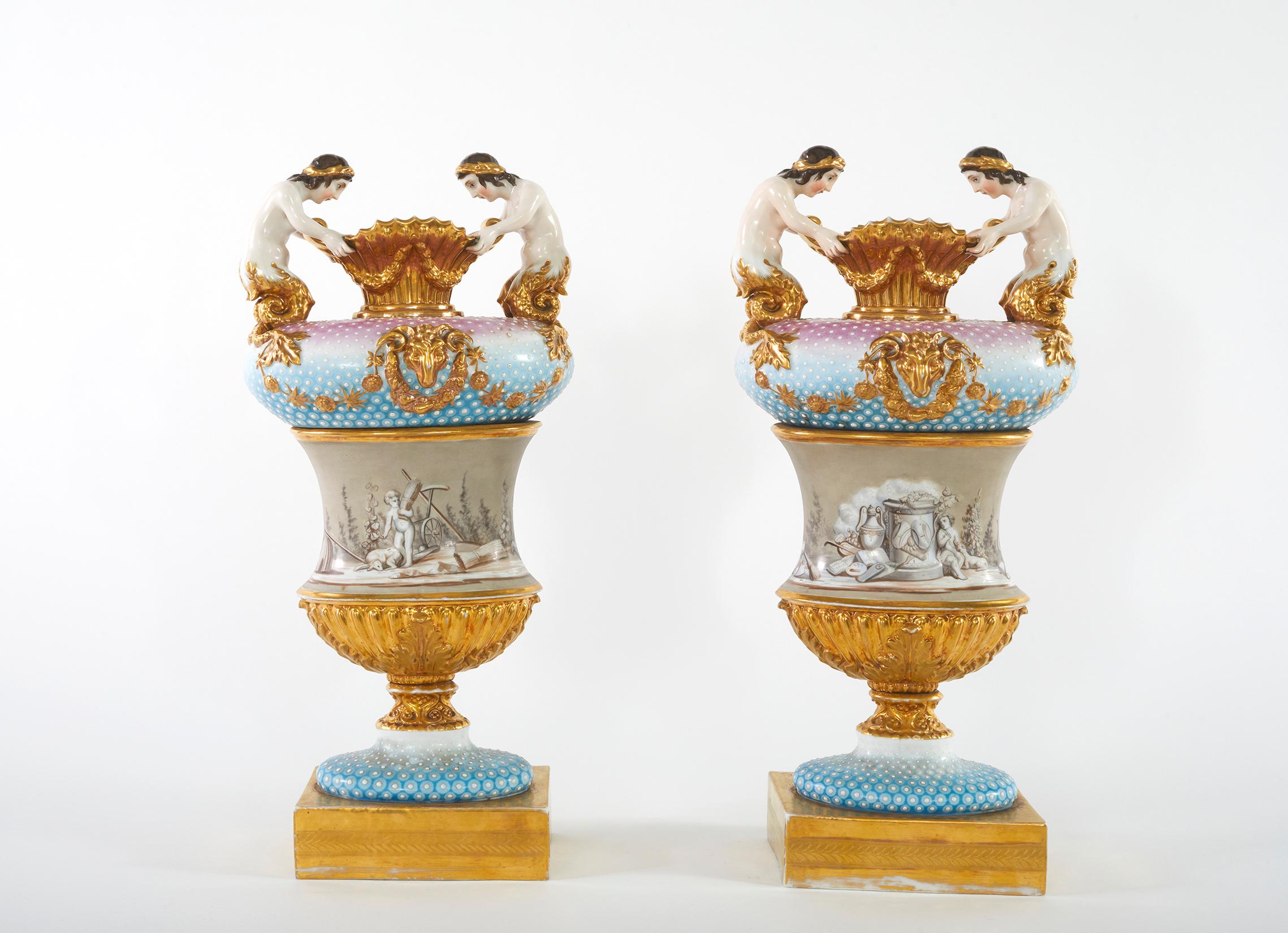 19th Century Pair Porcelain Vases / Urns For Sale 5