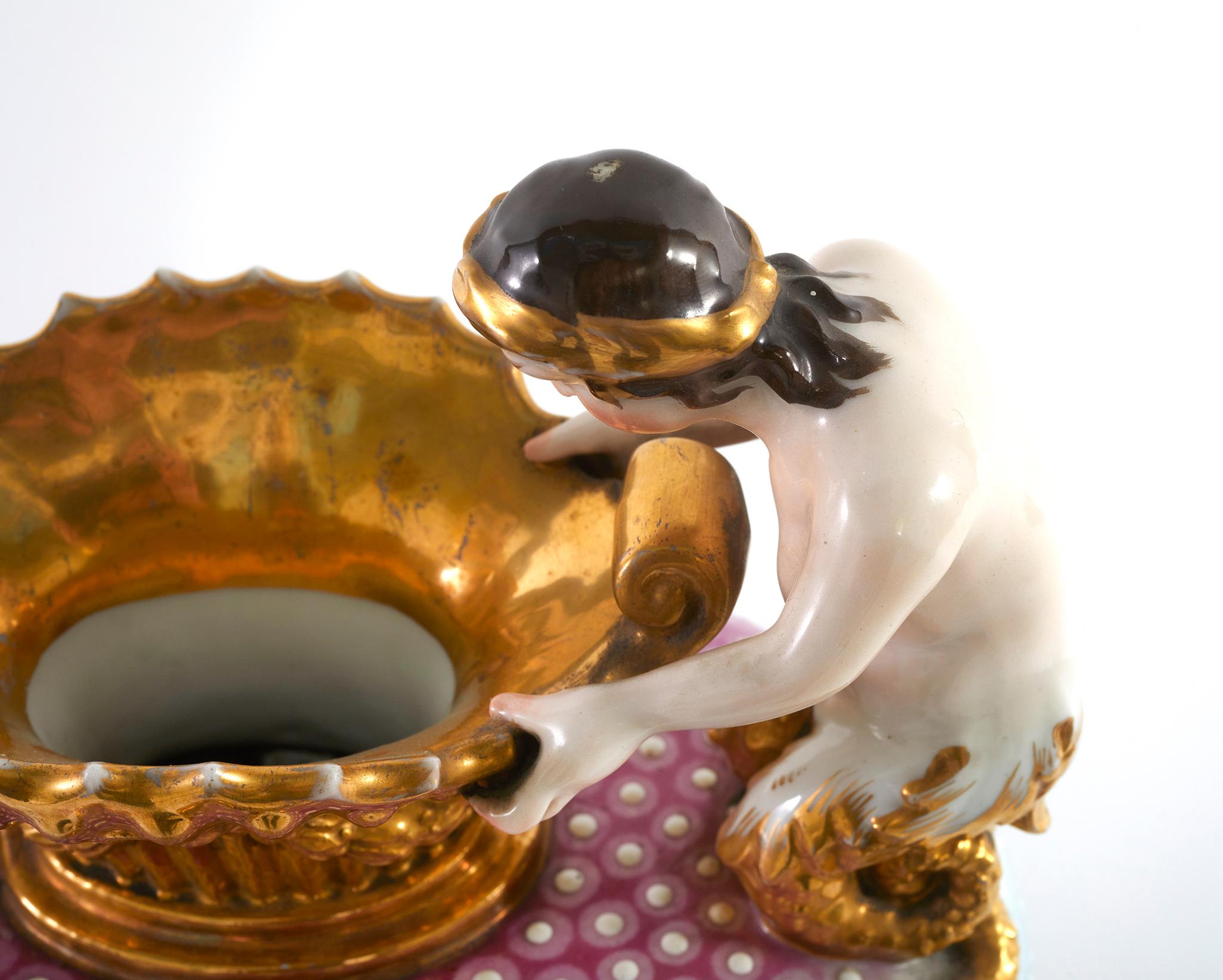 Gold 19th Century Pair Porcelain Vases / Urns For Sale