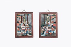 19th Century Pair Qing Dynasty Reverse Painted Mirrors