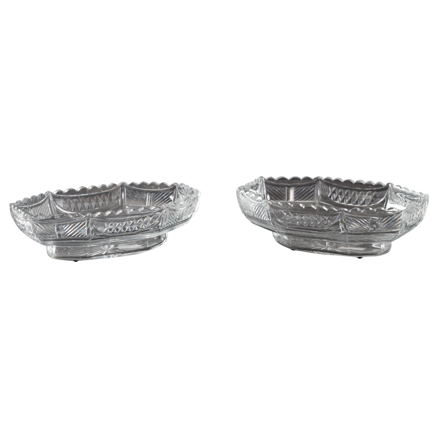 19th Century Pair Regency Cut Glass Bon-Bon Dishes
