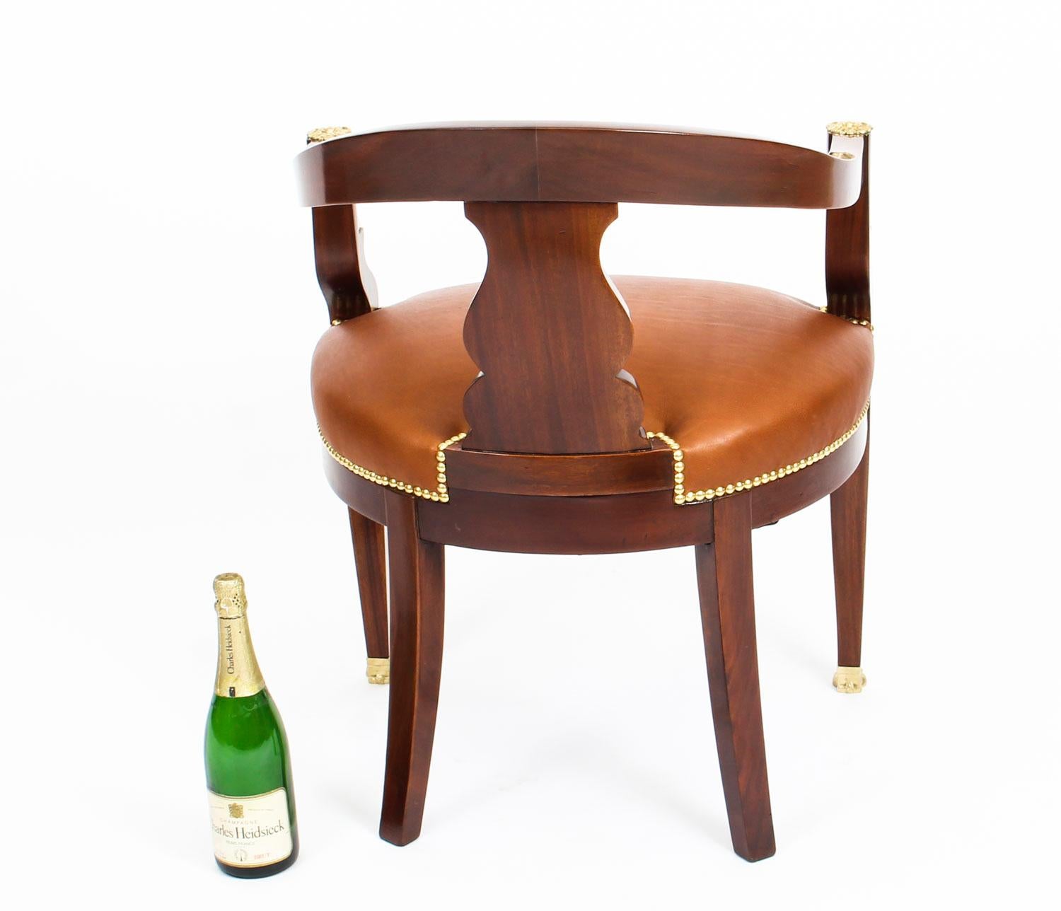 19th Century Pair Second Empire Mahogany Tub Arm Desk Chair 5