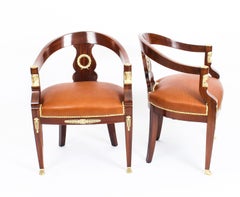 19th Century Pair Second Empire Mahogany Tub Arm Desk Chair