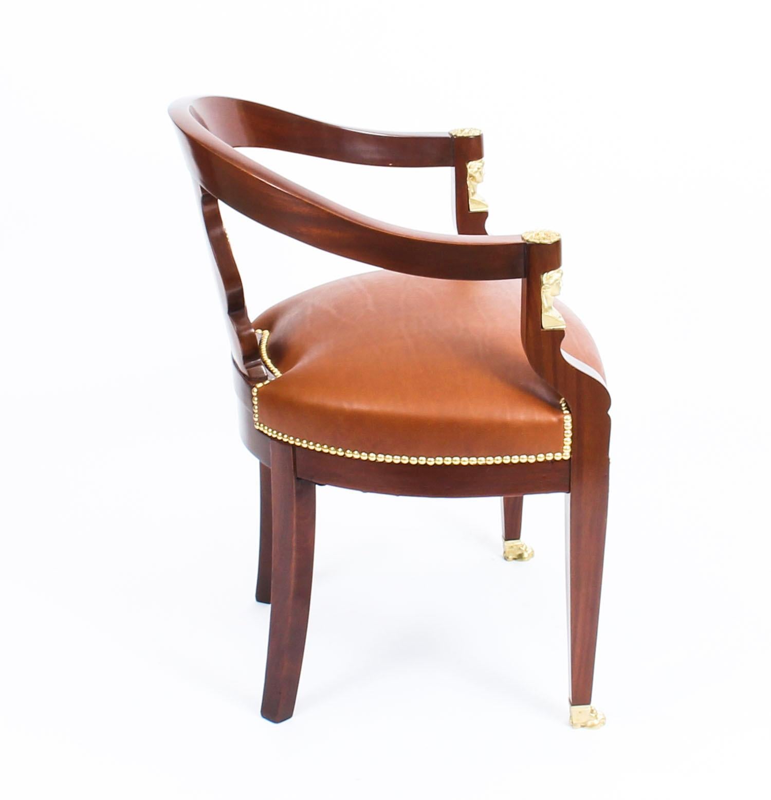 French 19th Century Pair Second Empire Mahogany Tub Arm Desk Chair
