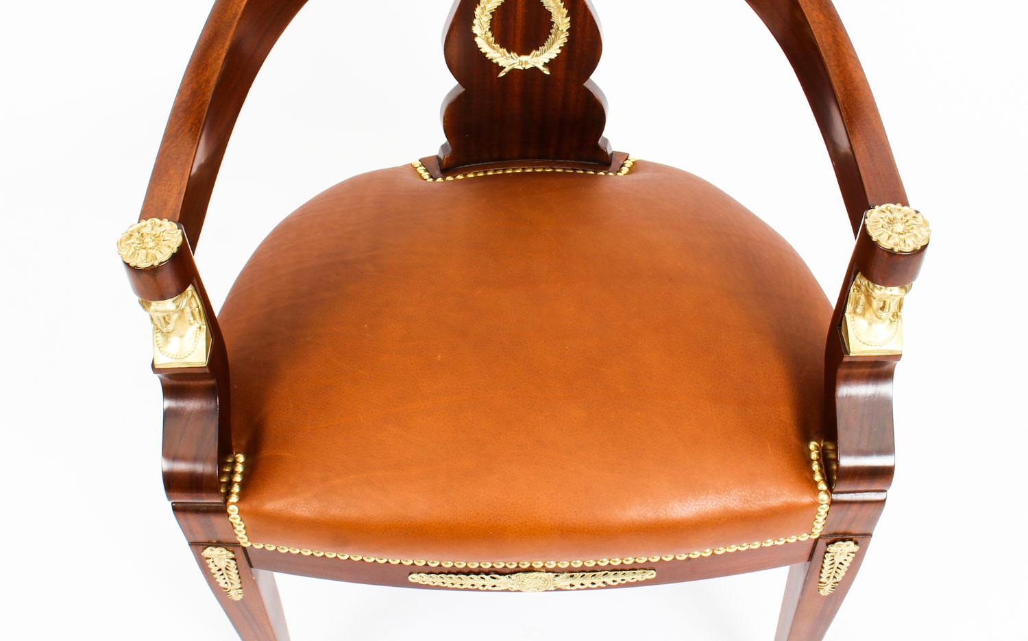 Leather 19th Century Pair Second Empire Mahogany Tub Arm Desk Chair