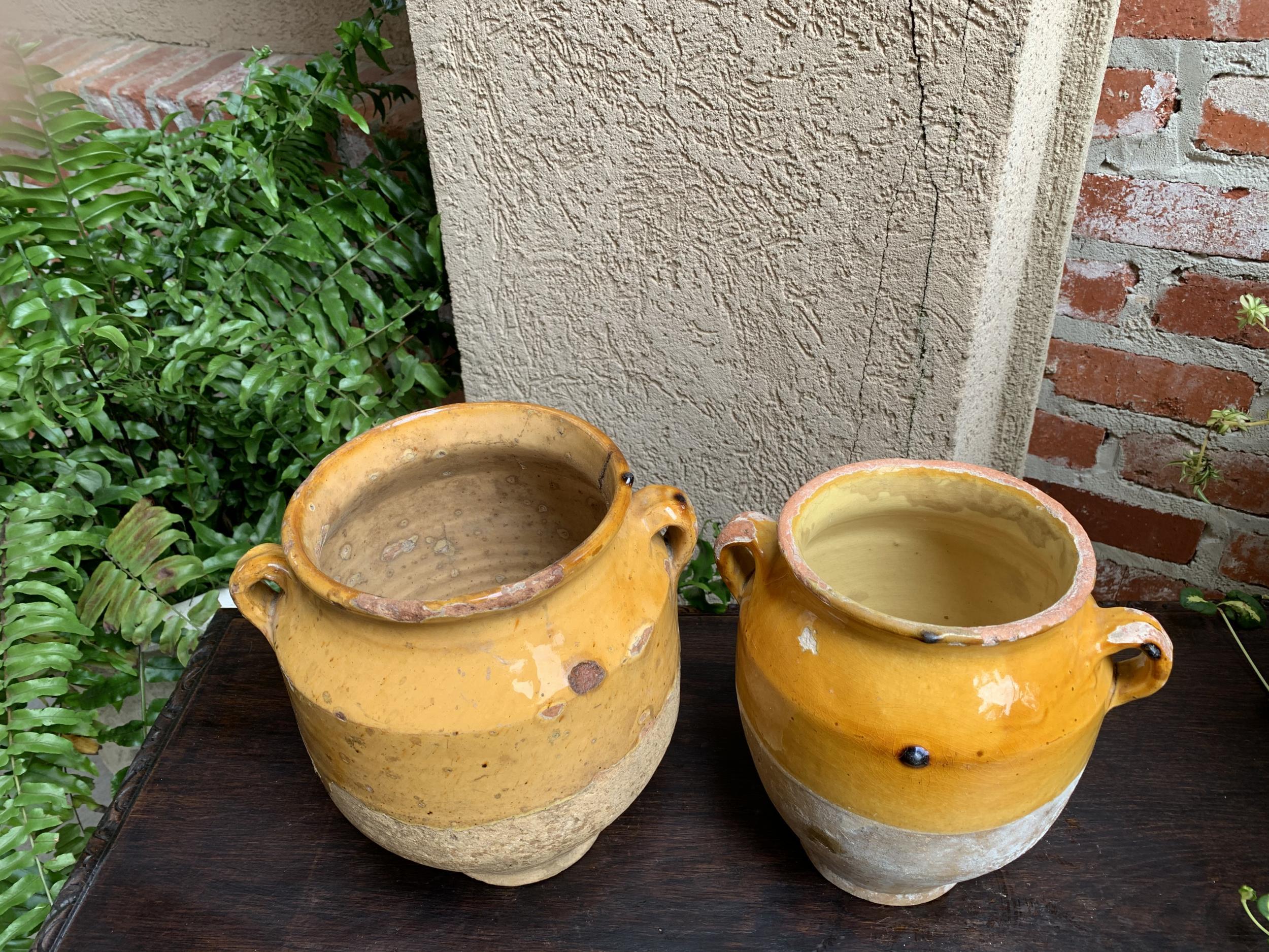 19th Century Pair Set 2 French Confit Pot Yellow Glazed Pottery Provincial 4
