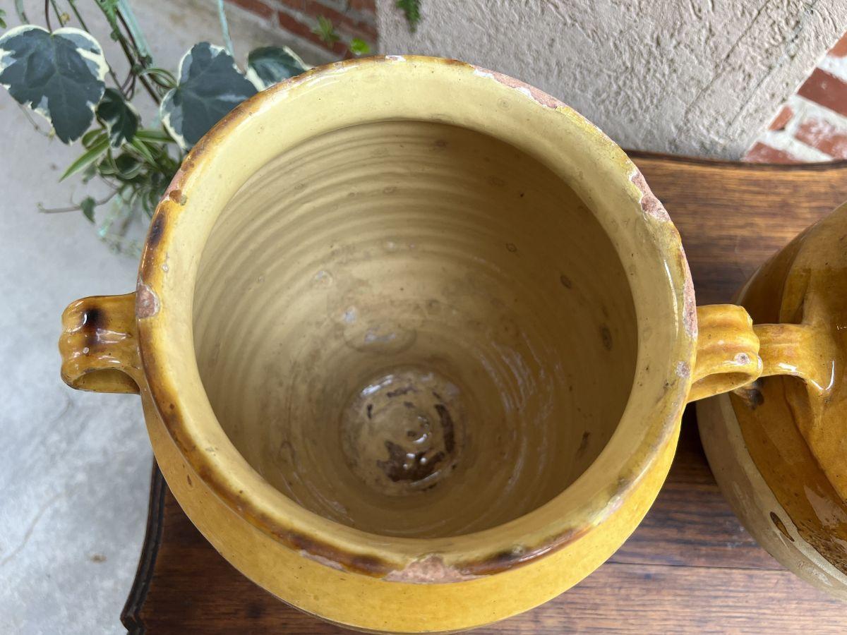 Antique Pair Set 2 French Confit Pot Yellow Glazed Pottery Provincial c1880 For Sale 4
